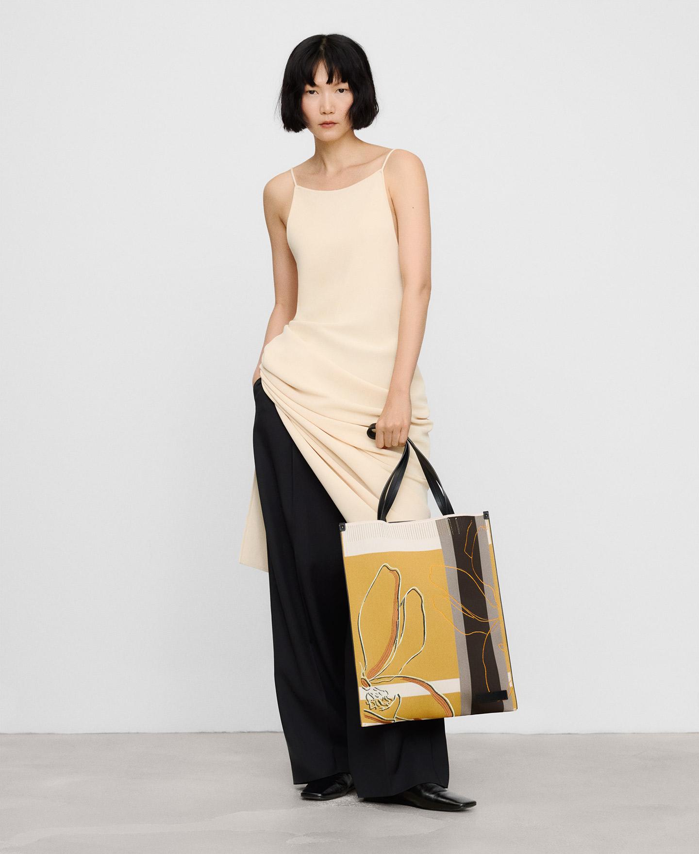 Shopper Plano Estampado com Bordados Cinzento / Amarelo-5