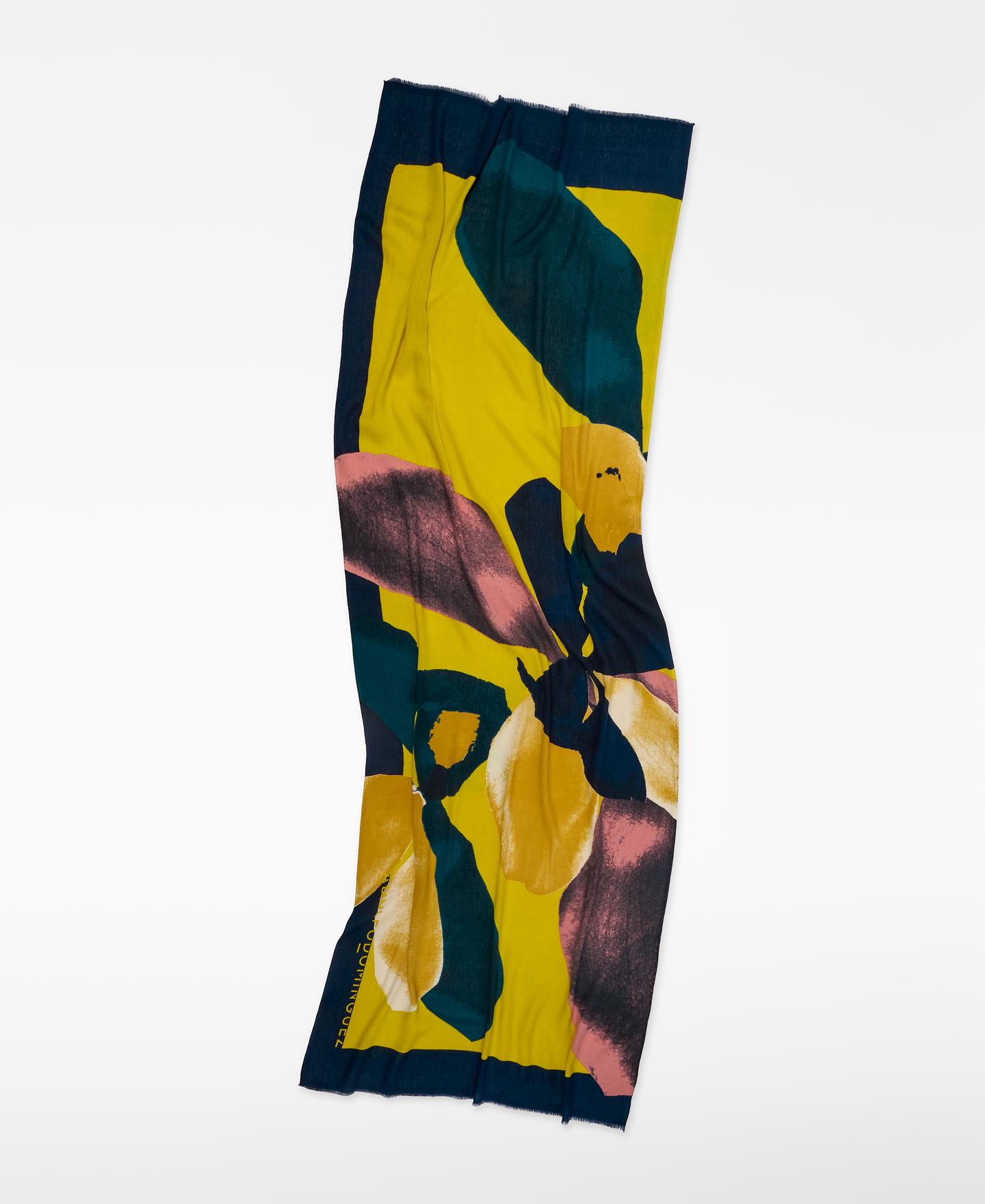 Xaile com Estampado de Magnólias Amarelo-2