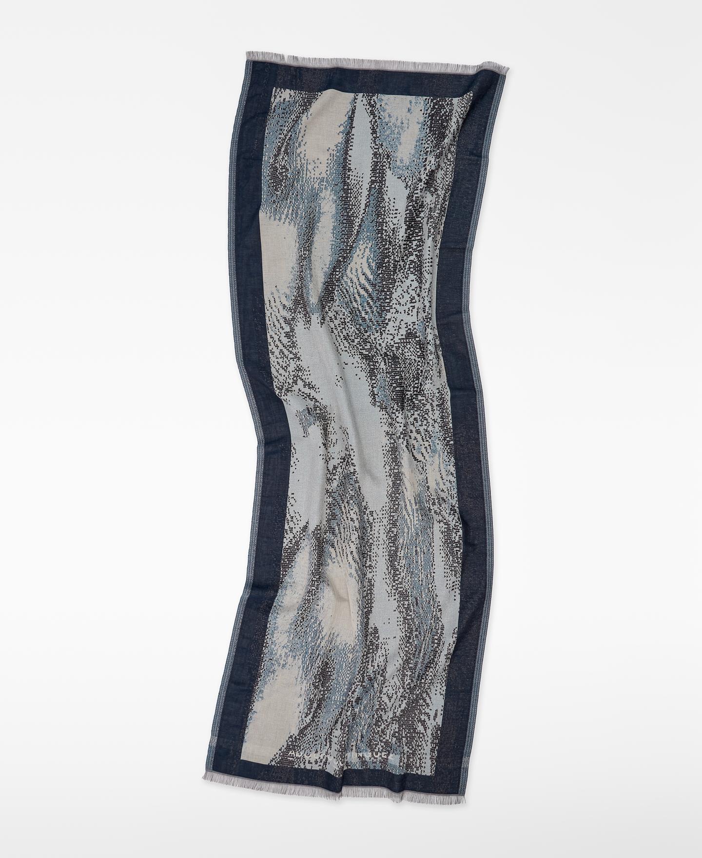 Écharpe Tipo Xaile Estampada em Jacquard de Algodão Azul-2