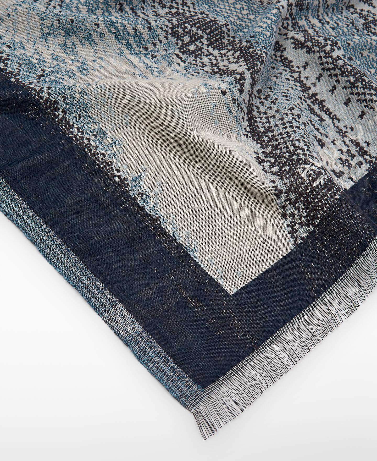 Écharpe Tipo Xaile Estampada em Jacquard de Algodão Azul-3