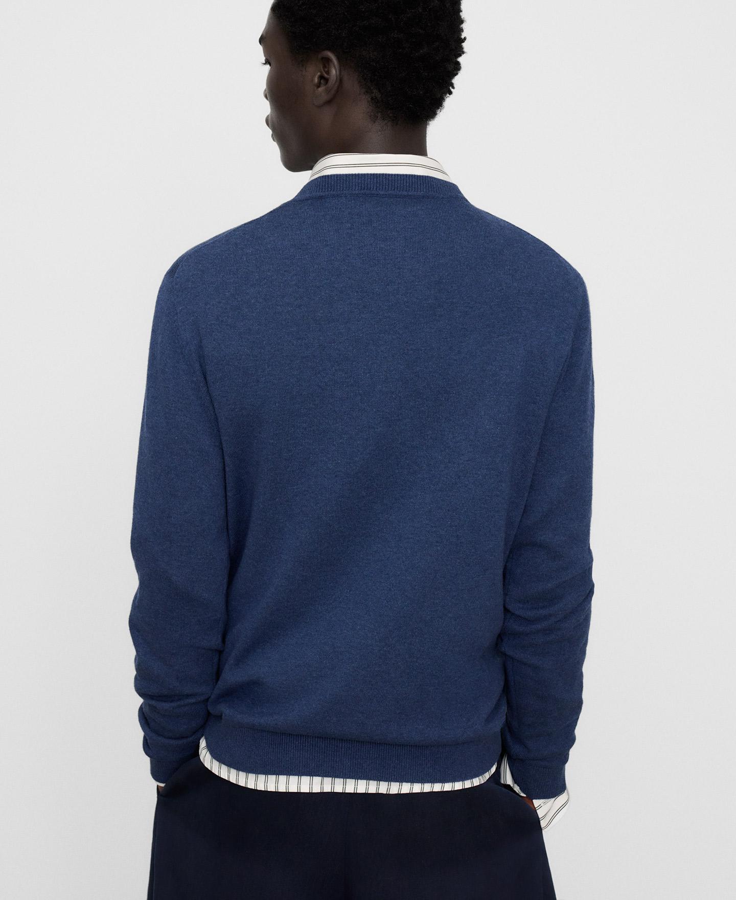 Camisola com Gola Redonda em Lã e Algodão Azul-3
