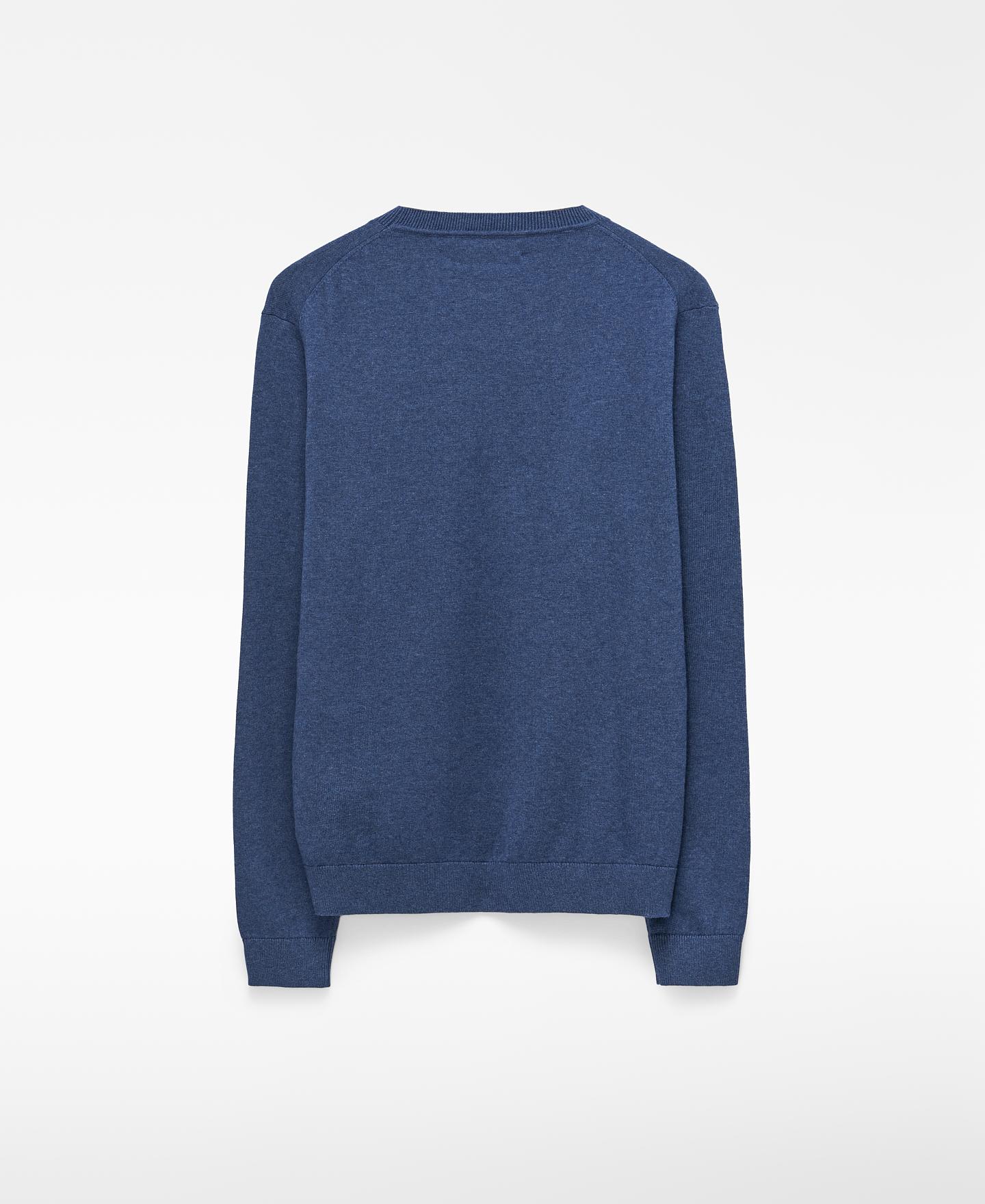Camisola com Gola Redonda em Lã e Algodão Azul-6