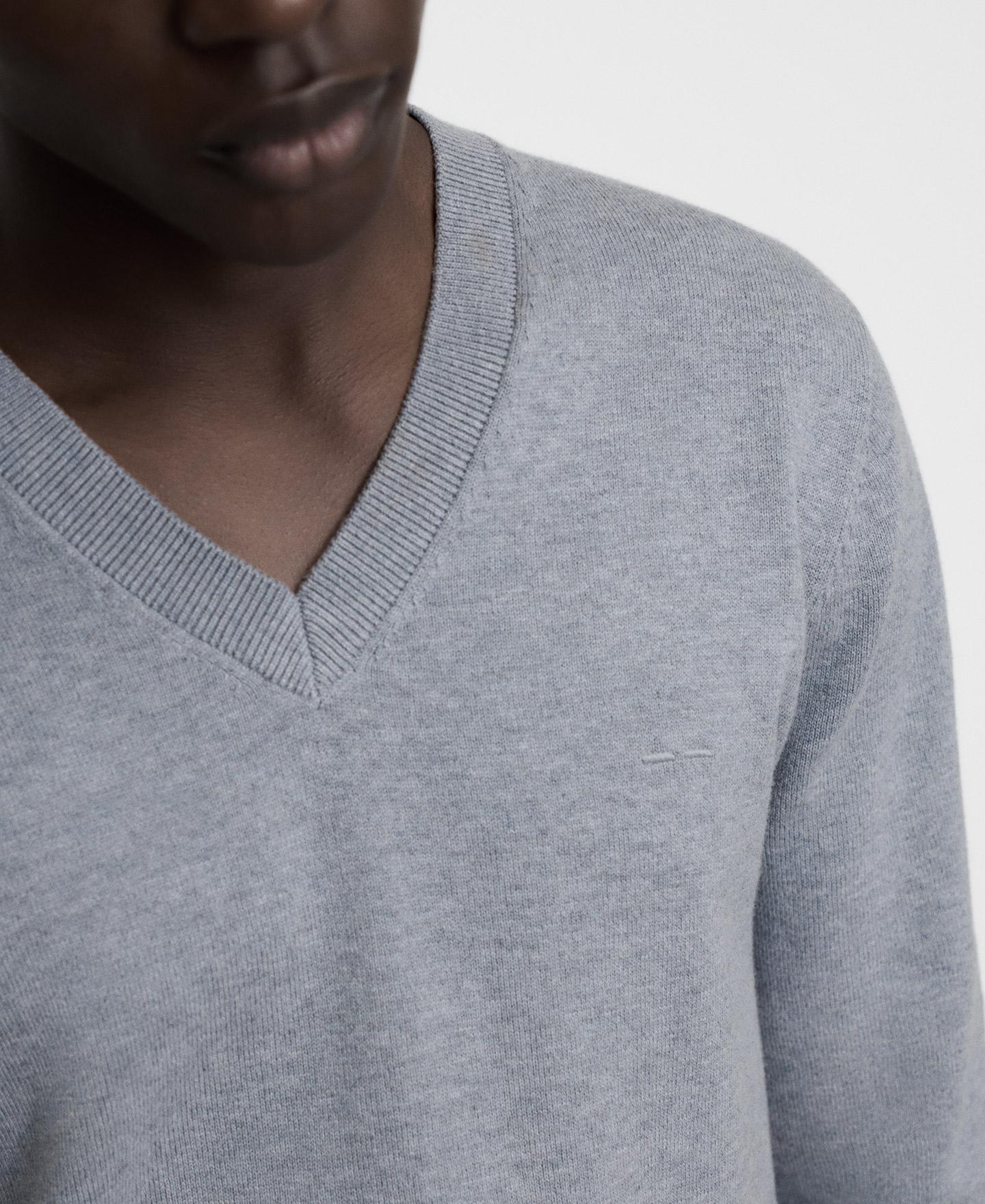 Camisola Regular Fit com Gola em V em Lã e Algodão Azul-claro-4