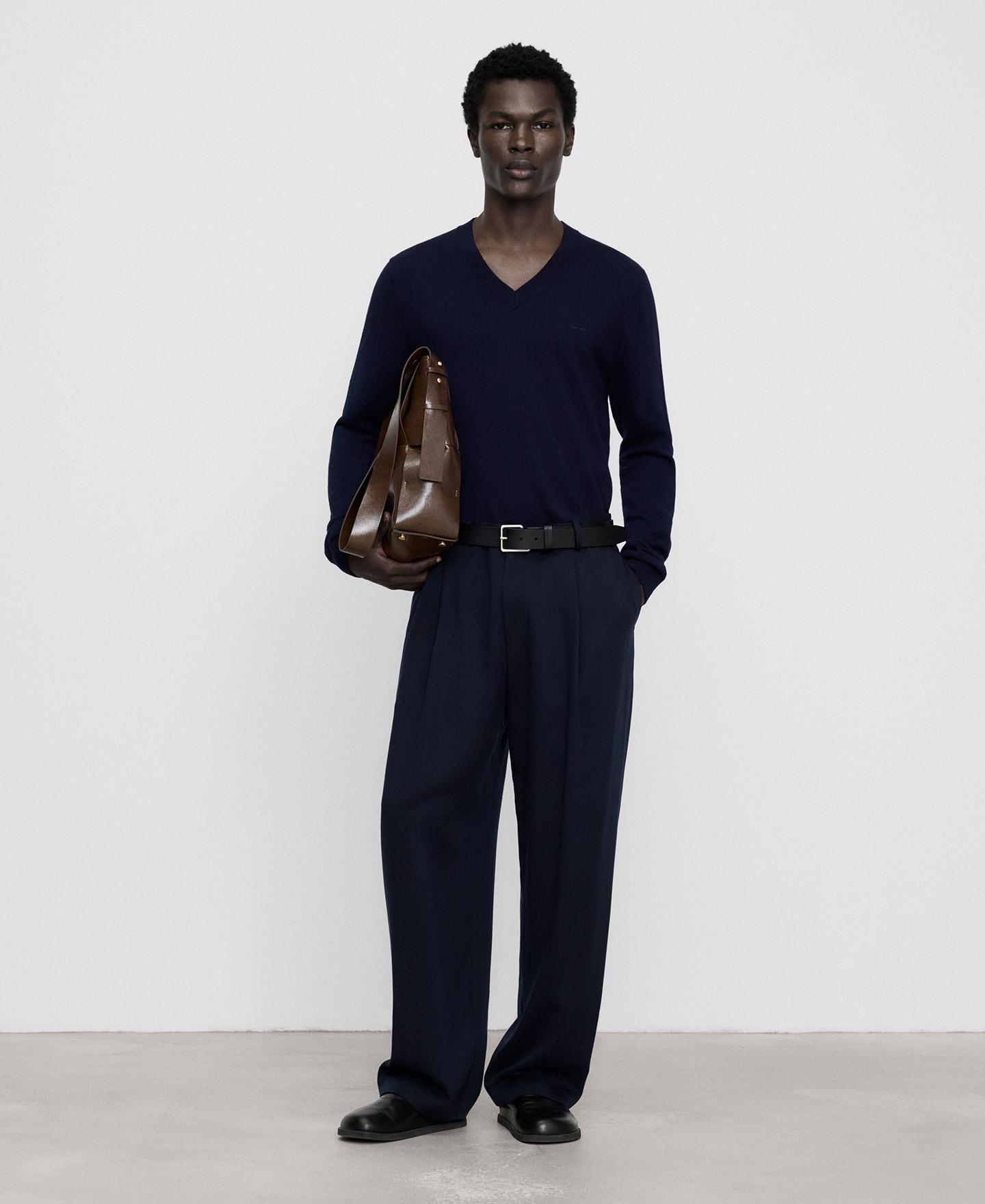 Camisola Regular Fit com Gola em V em Lã e Algodão Azul-marinho-2