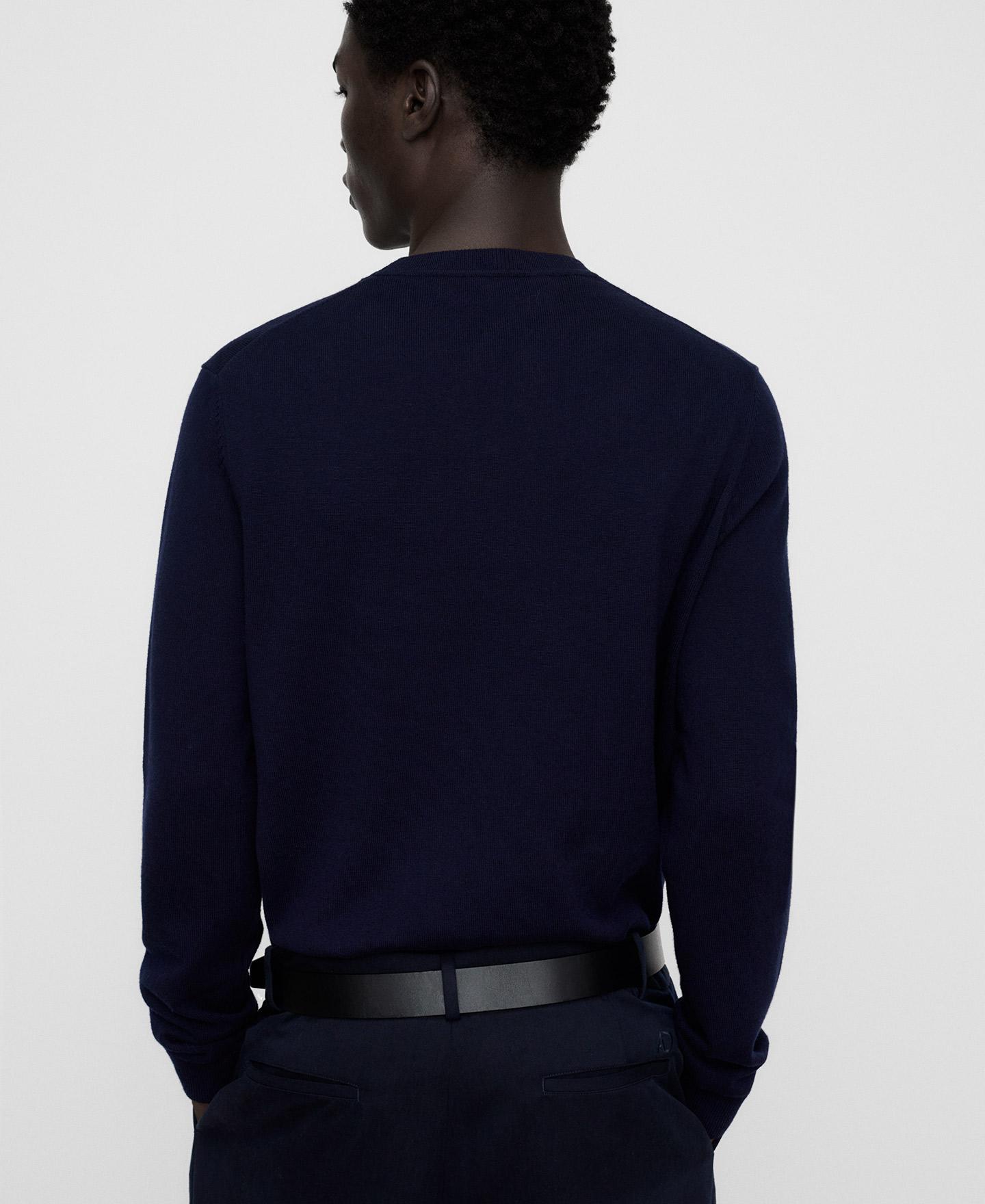 Camisola Regular Fit com Gola em V em Lã e Algodão Azul-marinho-3
