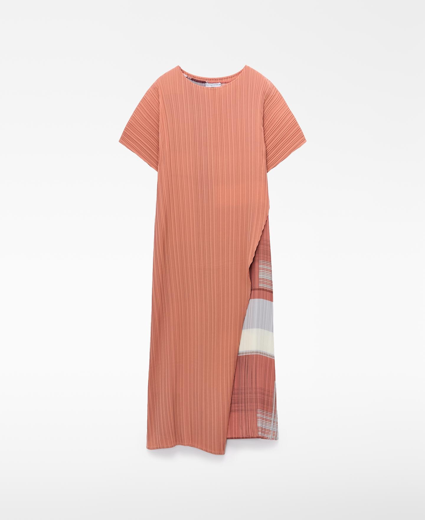 Vestido Midi Assimétrico em Crinkle Estampado Bege-7