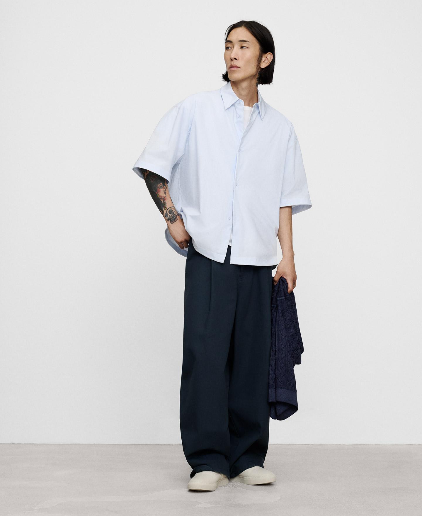Camisa Oversize de Manga Curta Corte Boxy Azul-2