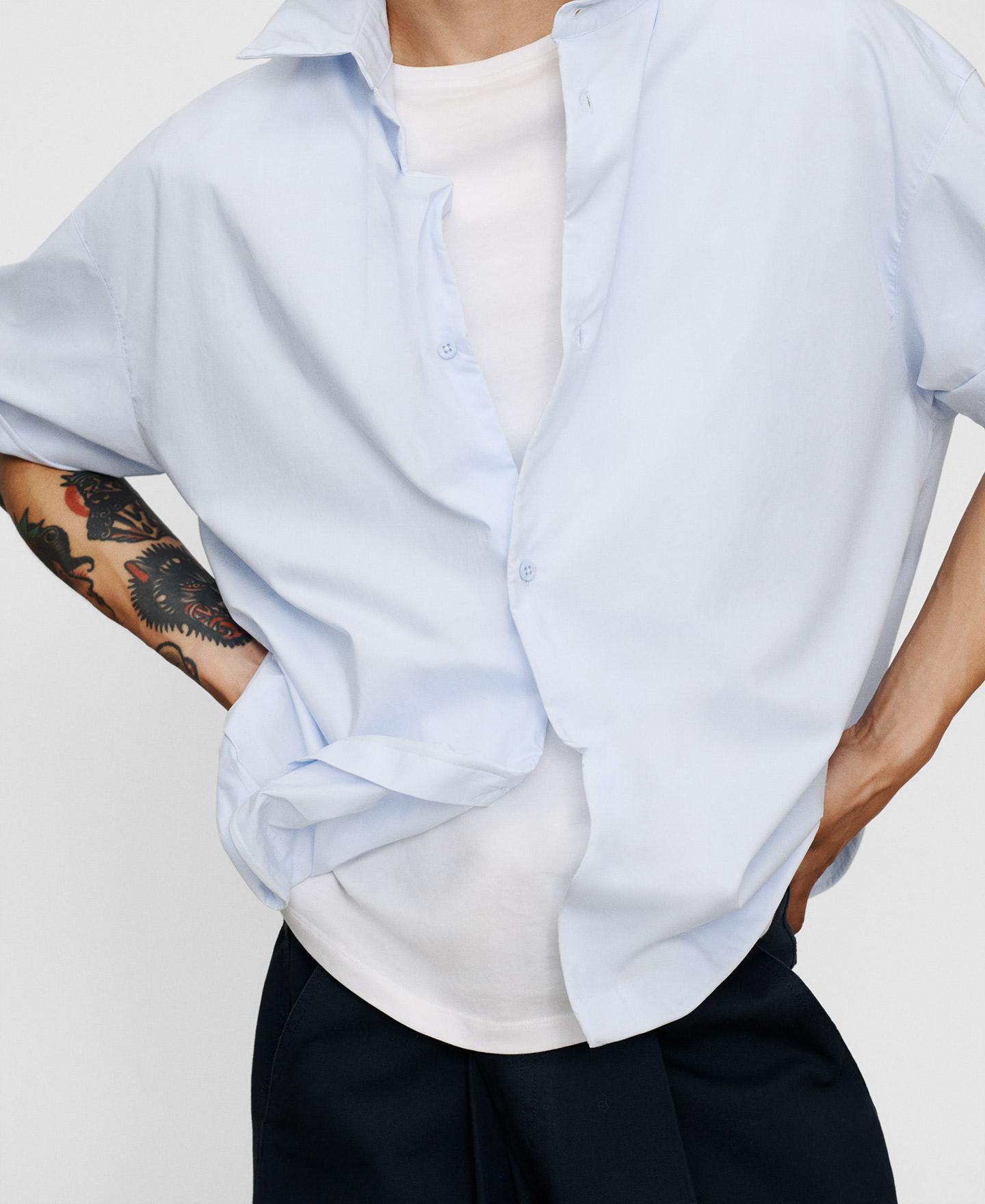 Camisa Oversize de Manga Curta Corte Boxy Azul-4