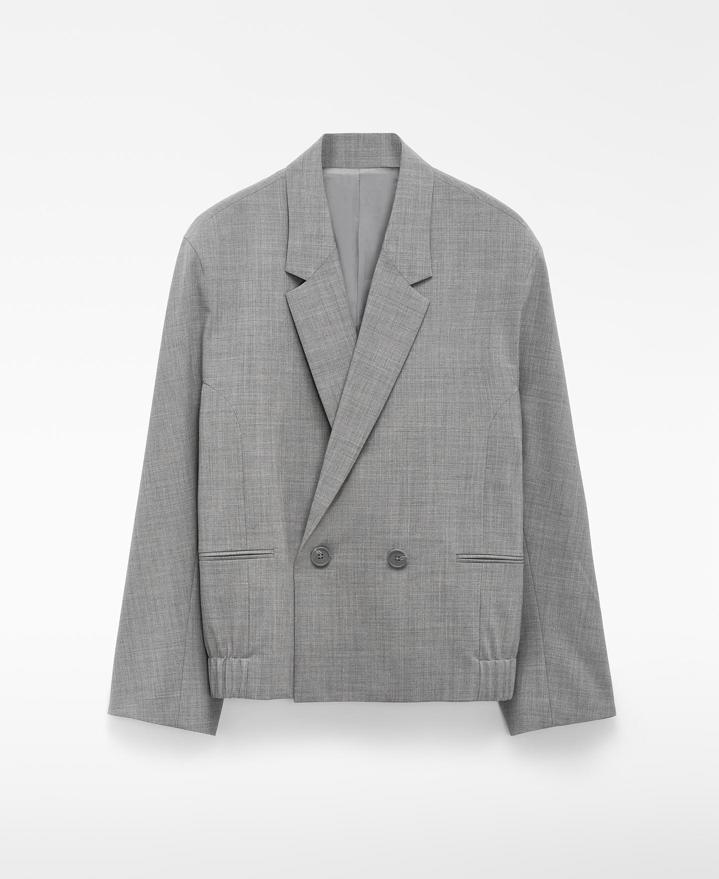Blazer Boxy Fit Estruturada com Parte Frontal Cruzada Cinzento-5
