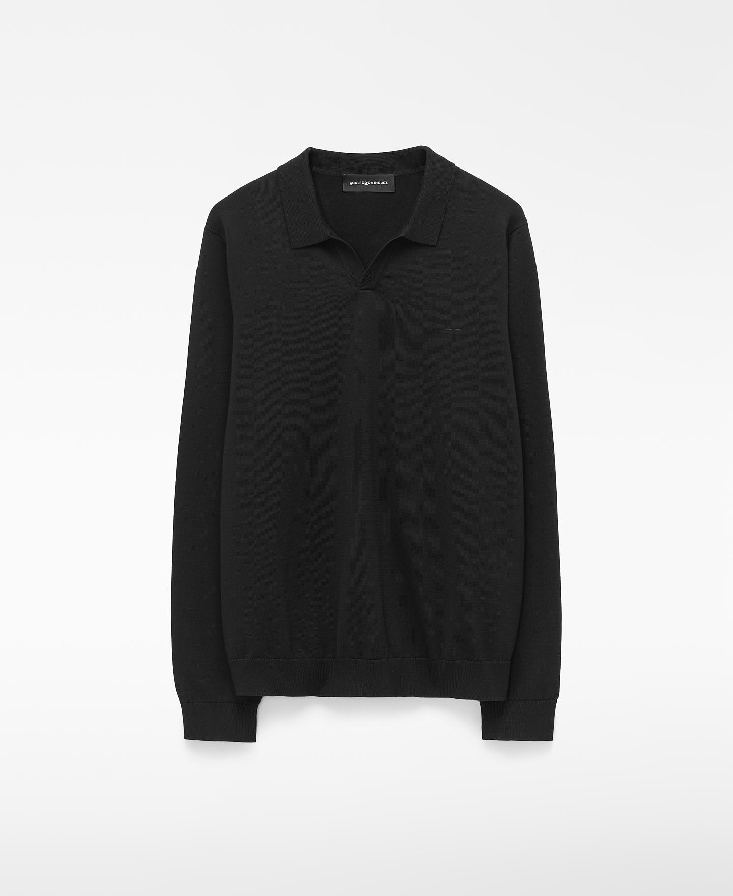 Polo de Manga Comprida em Algodão Orgânico Preto-5
