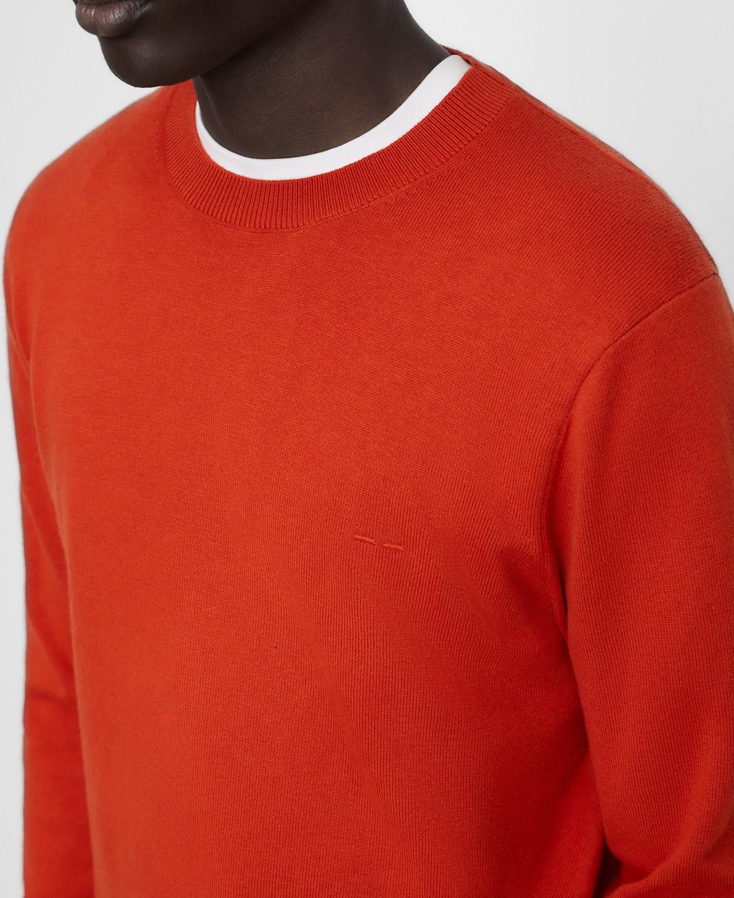 Camisola Regular Fit com Gola Redonda em Lã e Algodão Laranja-forte-4