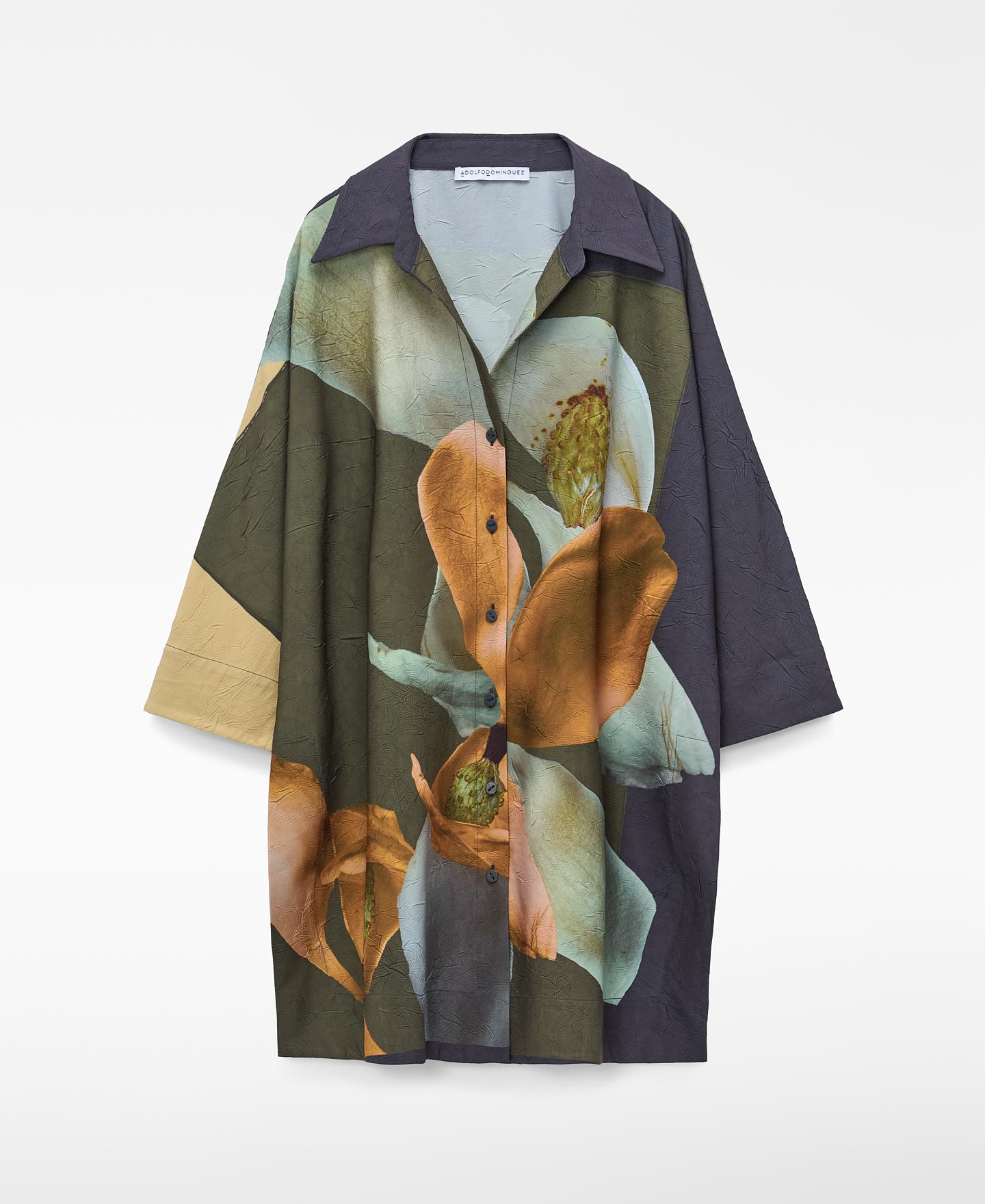 Camisa Oversize com Gola Italiana Verde / azul marinho-5