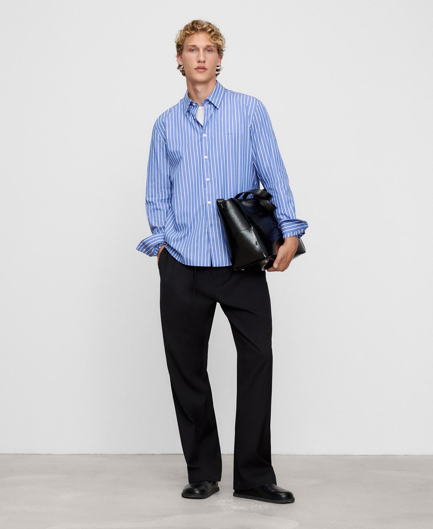 Camisa Formal de Algodão Orgânico com Gola Italiana Azul-2