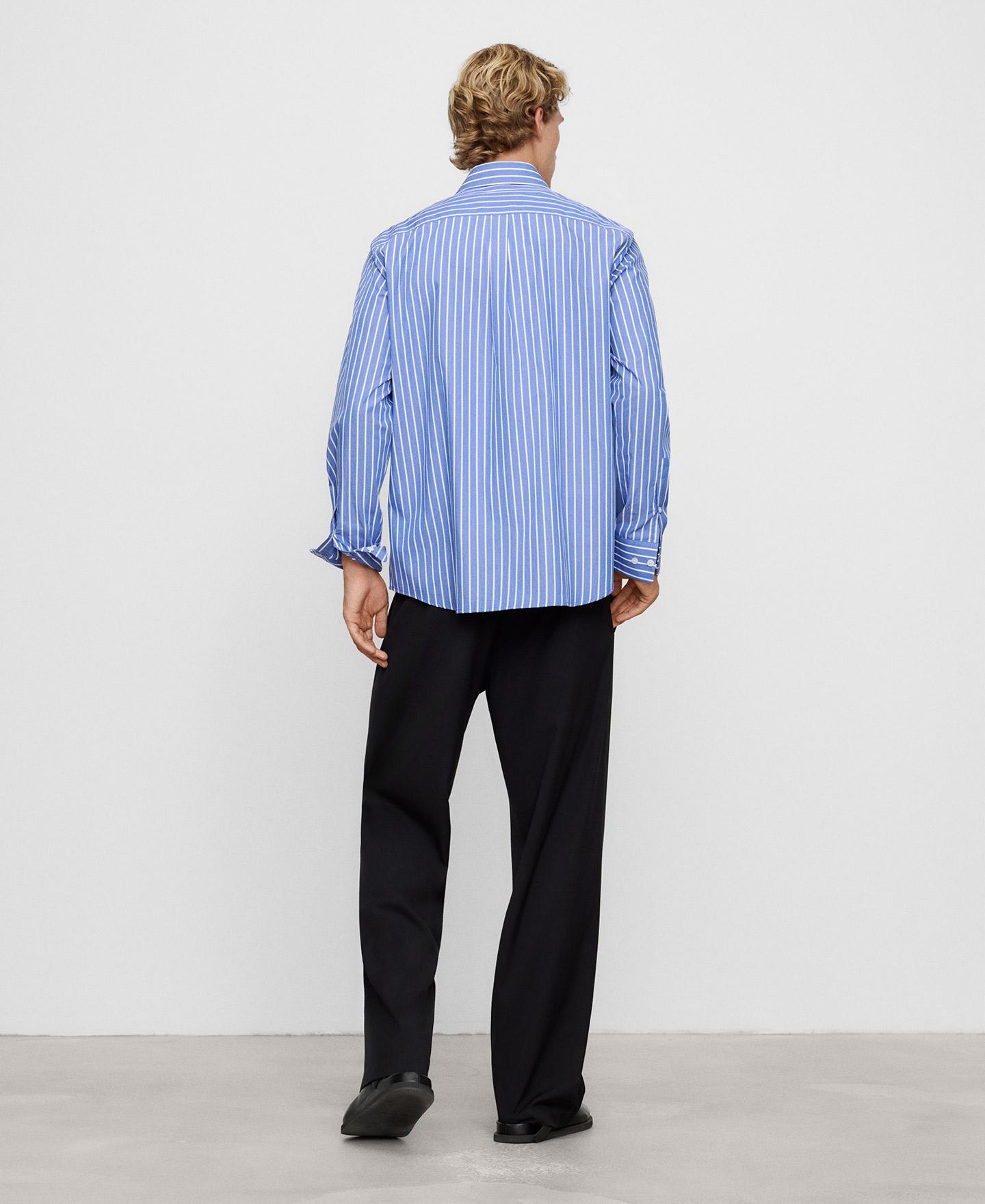 Camisa Formal de Algodão Orgânico com Gola Italiana Azul-3