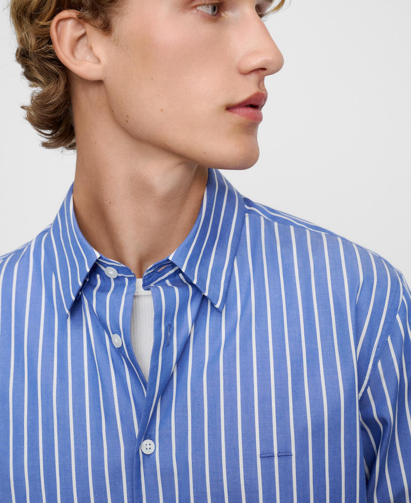 Camisa Formal de Algodão Orgânico com Gola Italiana Azul-4