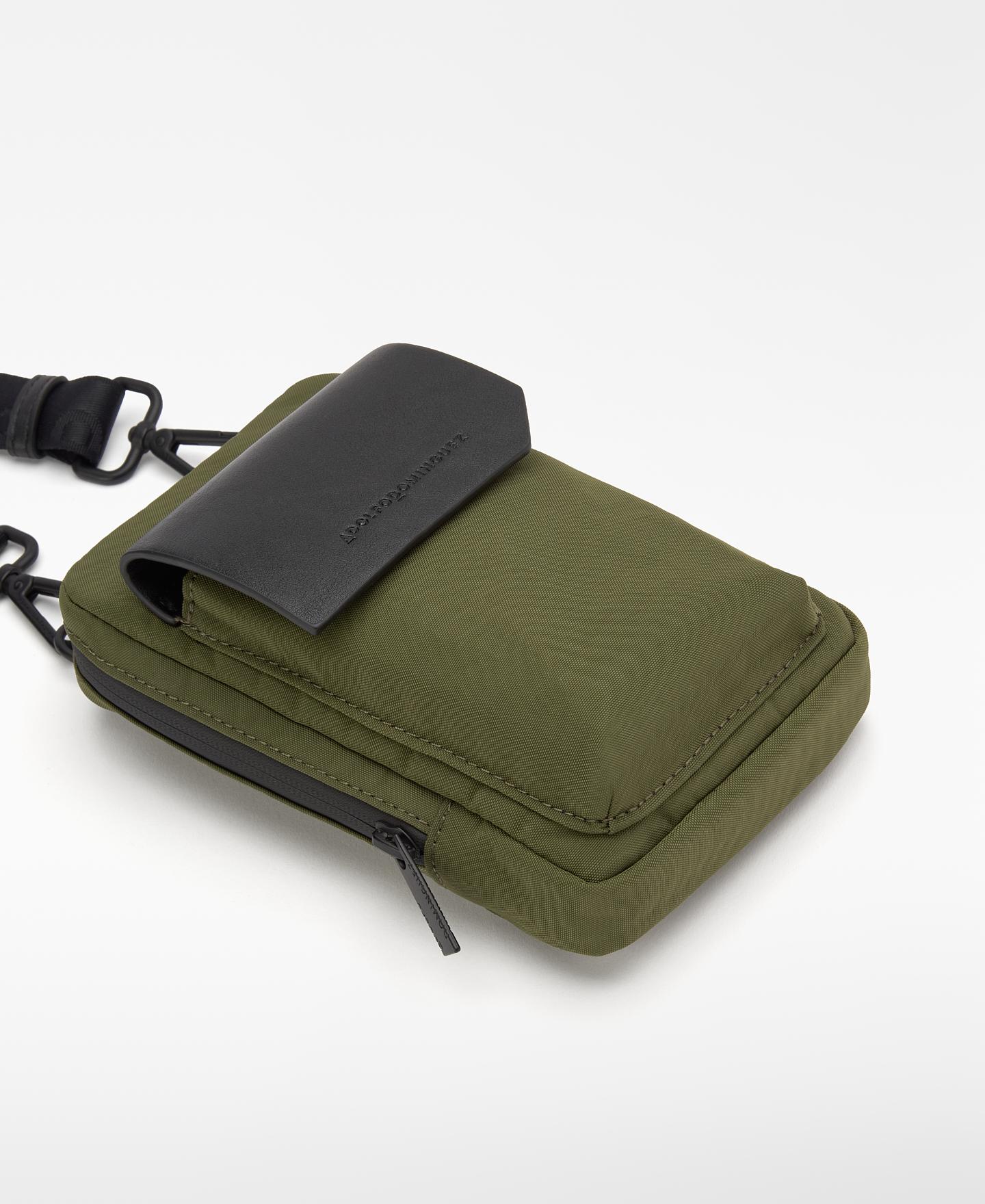 Mala a Tiracolo Porta-telemóvel de Nylon com Aba Verde-3