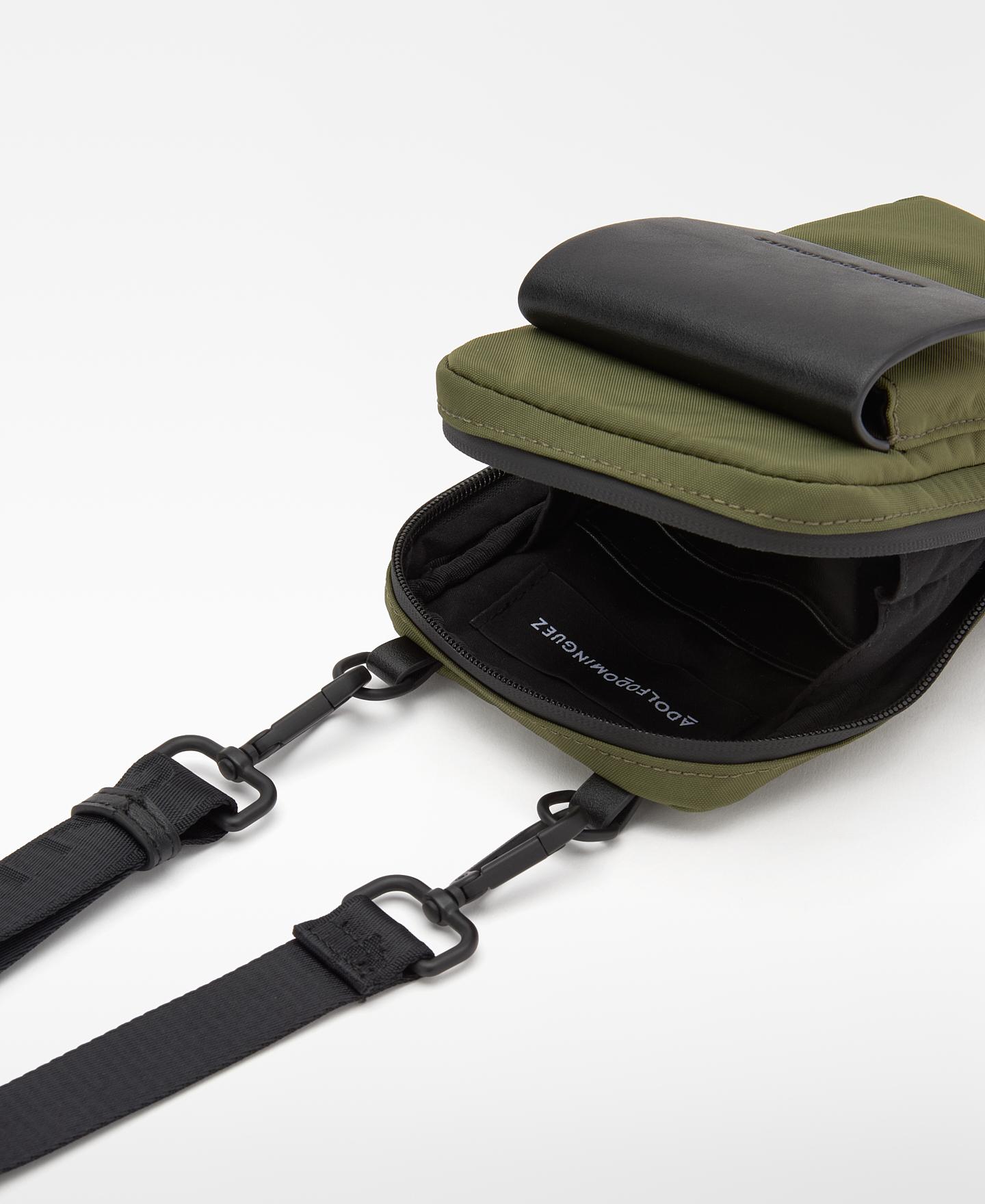 Mala a Tiracolo Porta-telemóvel de Nylon com Aba Verde-4