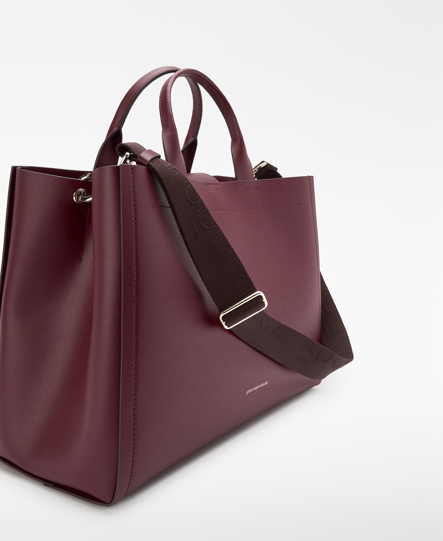 Mala Shopper Horizontal de Pele Mica Vinho-3
