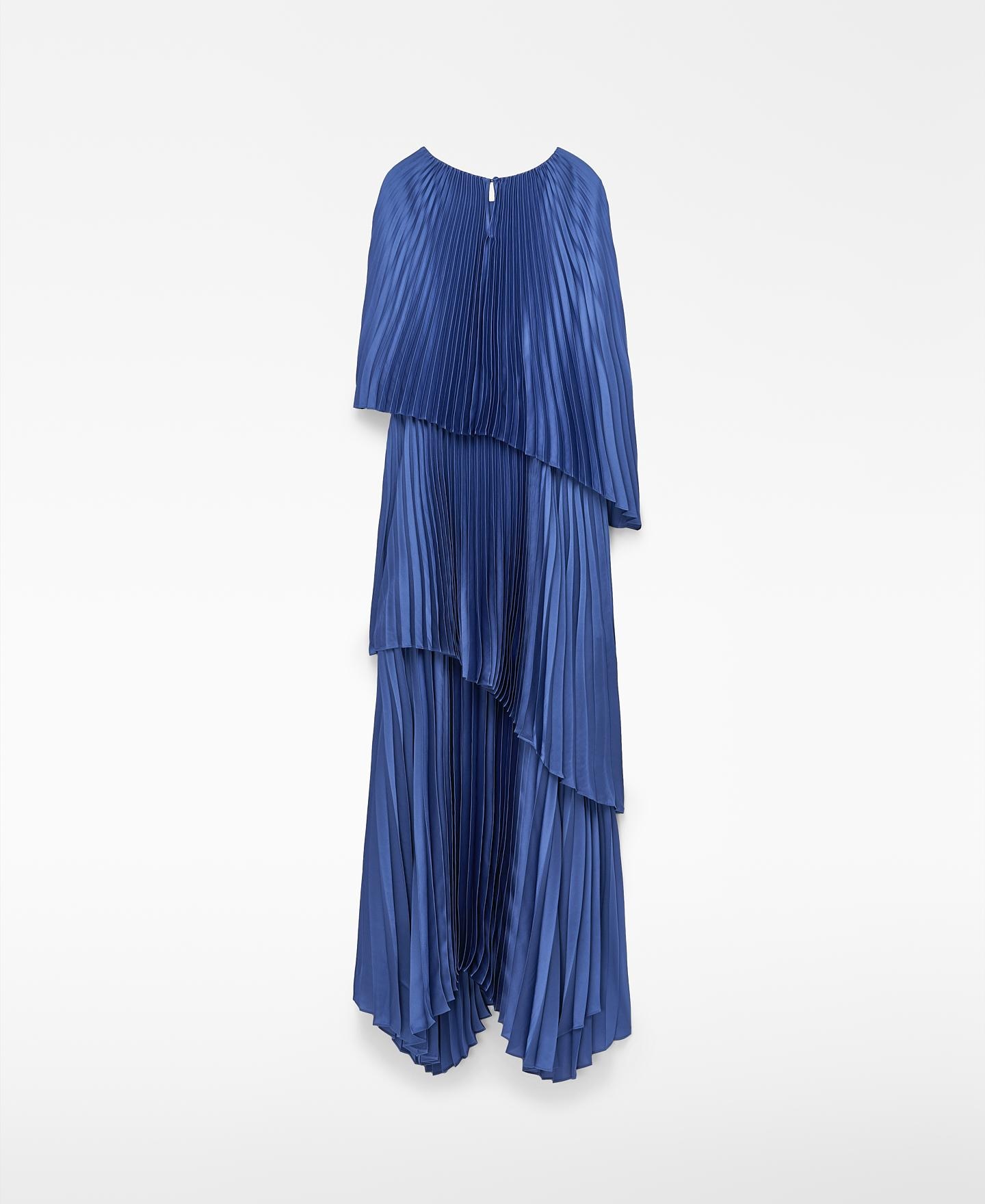 Vestido Comprido em Crinkle com Capas Assimétricas Azul-6