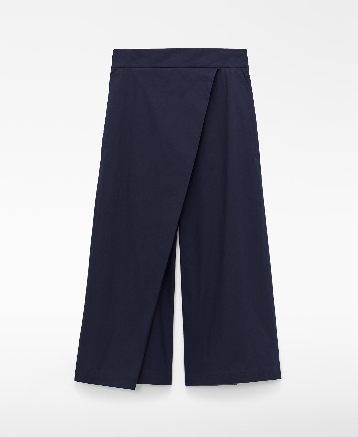Calças Largas de Algodão Tipo Culotte com Parte Frontal Cruzada Azul-marinho-5