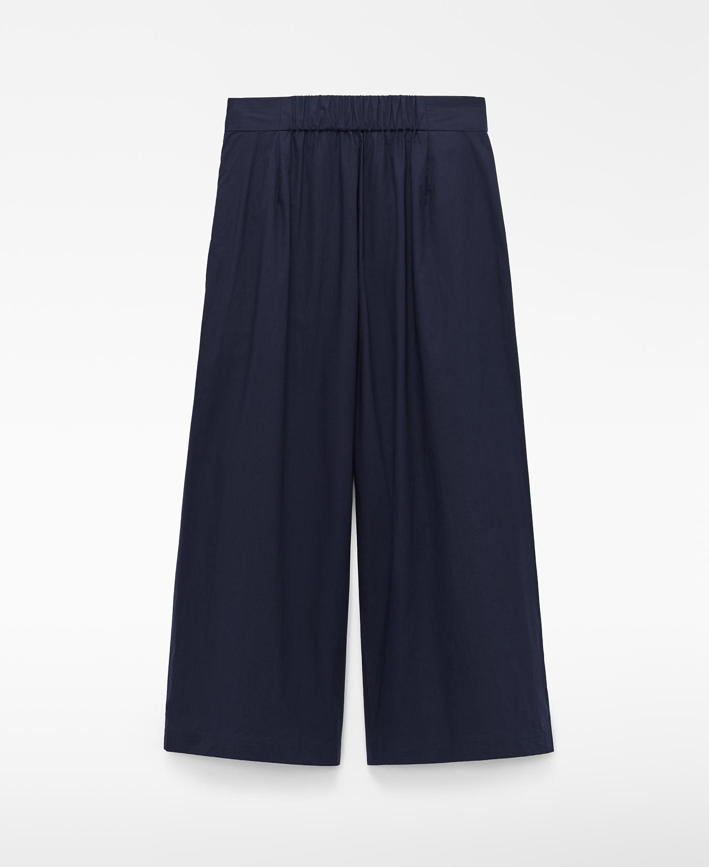 Calças Largas de Algodão Tipo Culotte com Parte Frontal Cruzada Azul-marinho-6