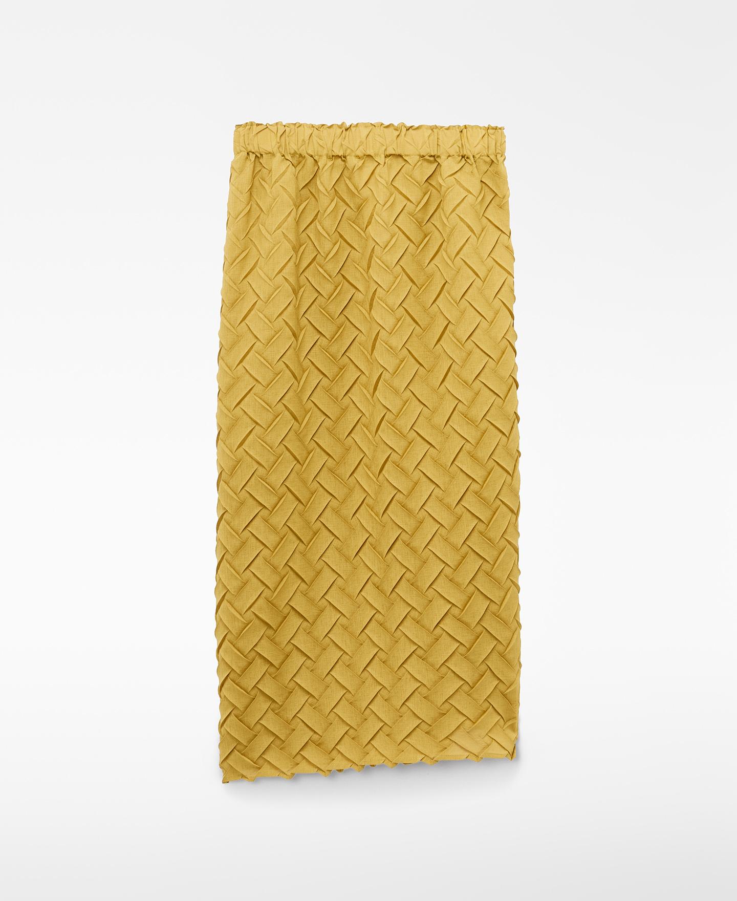 Saia Midi com Corte a Direito e Cintura Elástica Amarelo-6