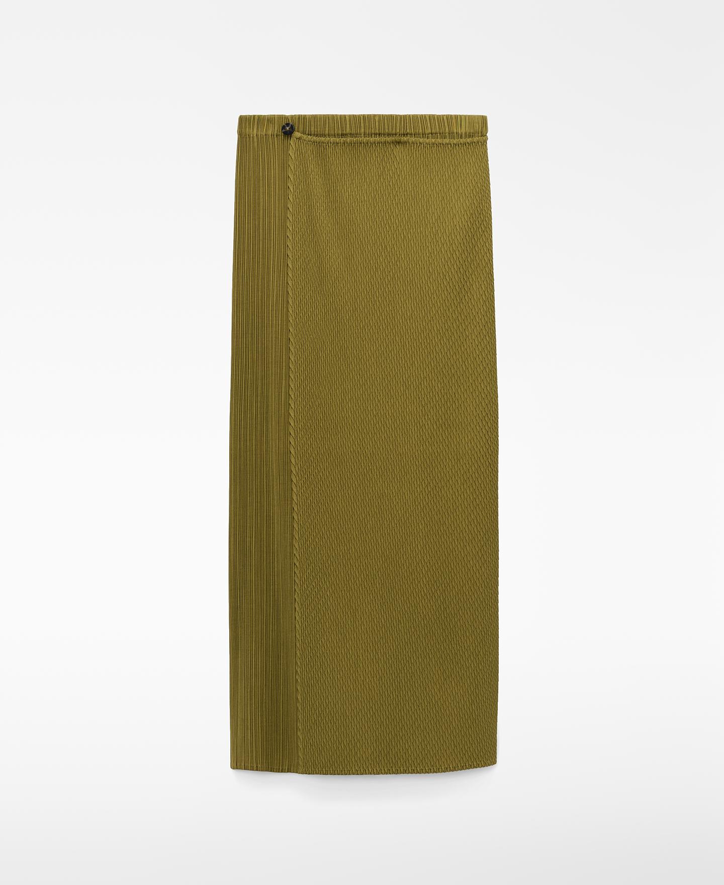 Saia Midi de Corte a Direito e Cintura Elástica Verde Azeitona-5