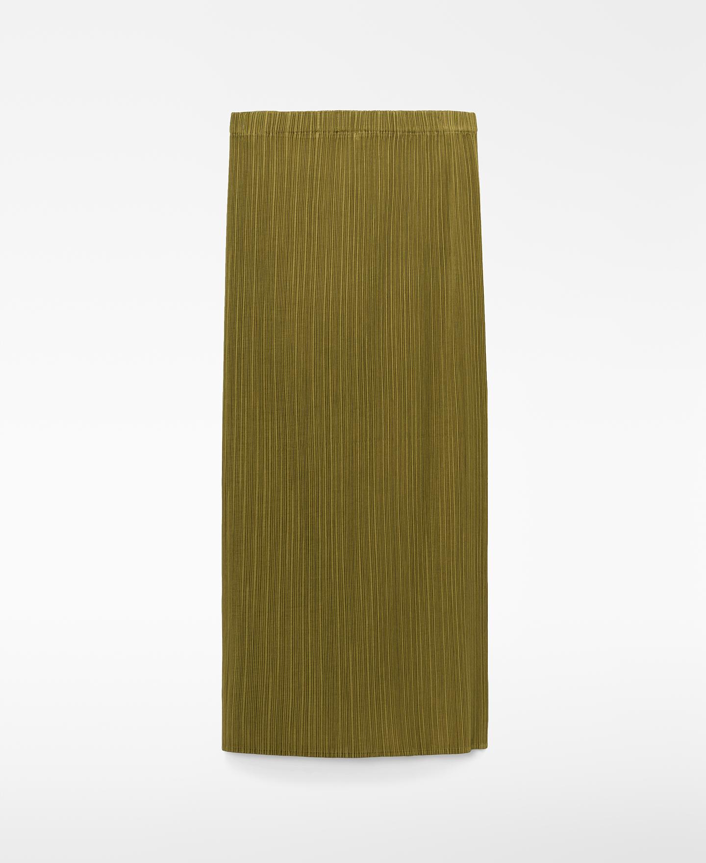 Saia Midi de Corte a Direito e Cintura Elástica Verde Azeitona-6