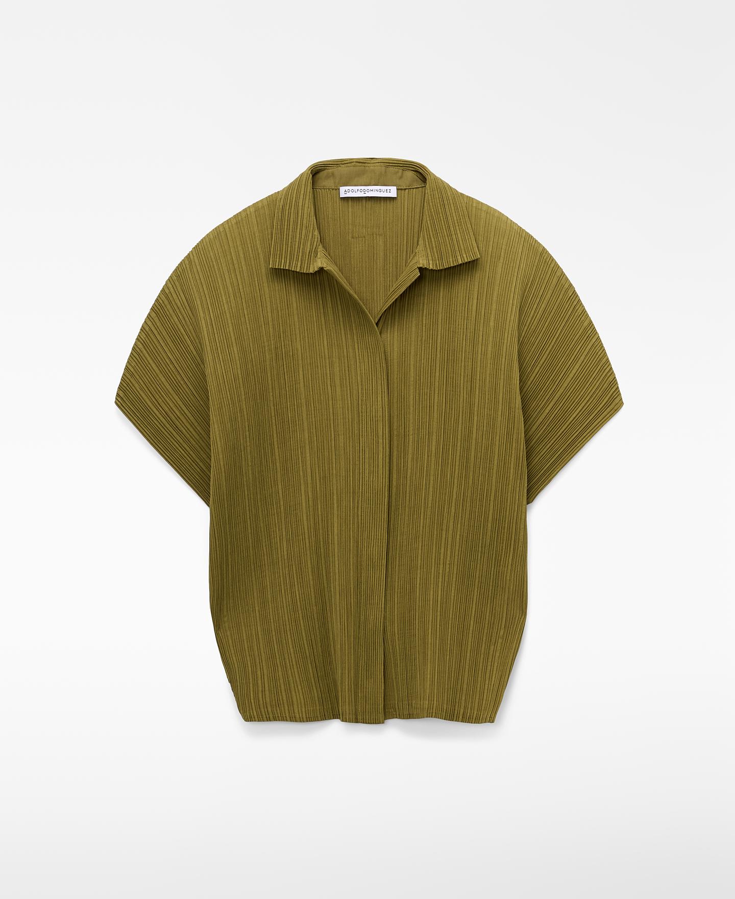 Camisa com Gola Italiano e Manga Japonesa Verde Azeitona-5