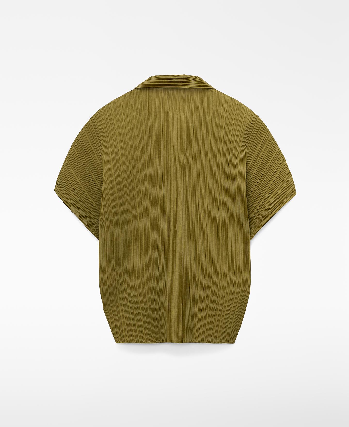 Camisa com Gola Italiano e Manga Japonesa Verde Azeitona-6