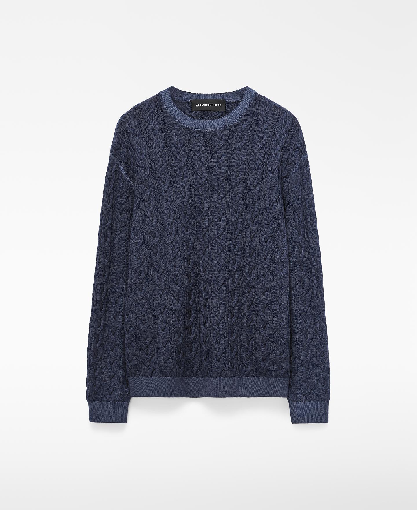 Camisola de Lã Merino com Remates em Canelado Azul-marinho-5