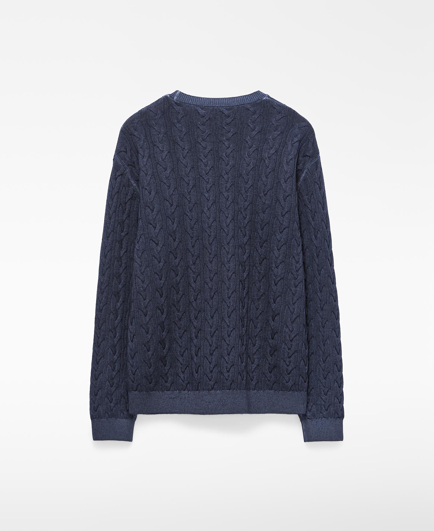 Camisola de Lã Merino com Remates em Canelado Azul-marinho-6
