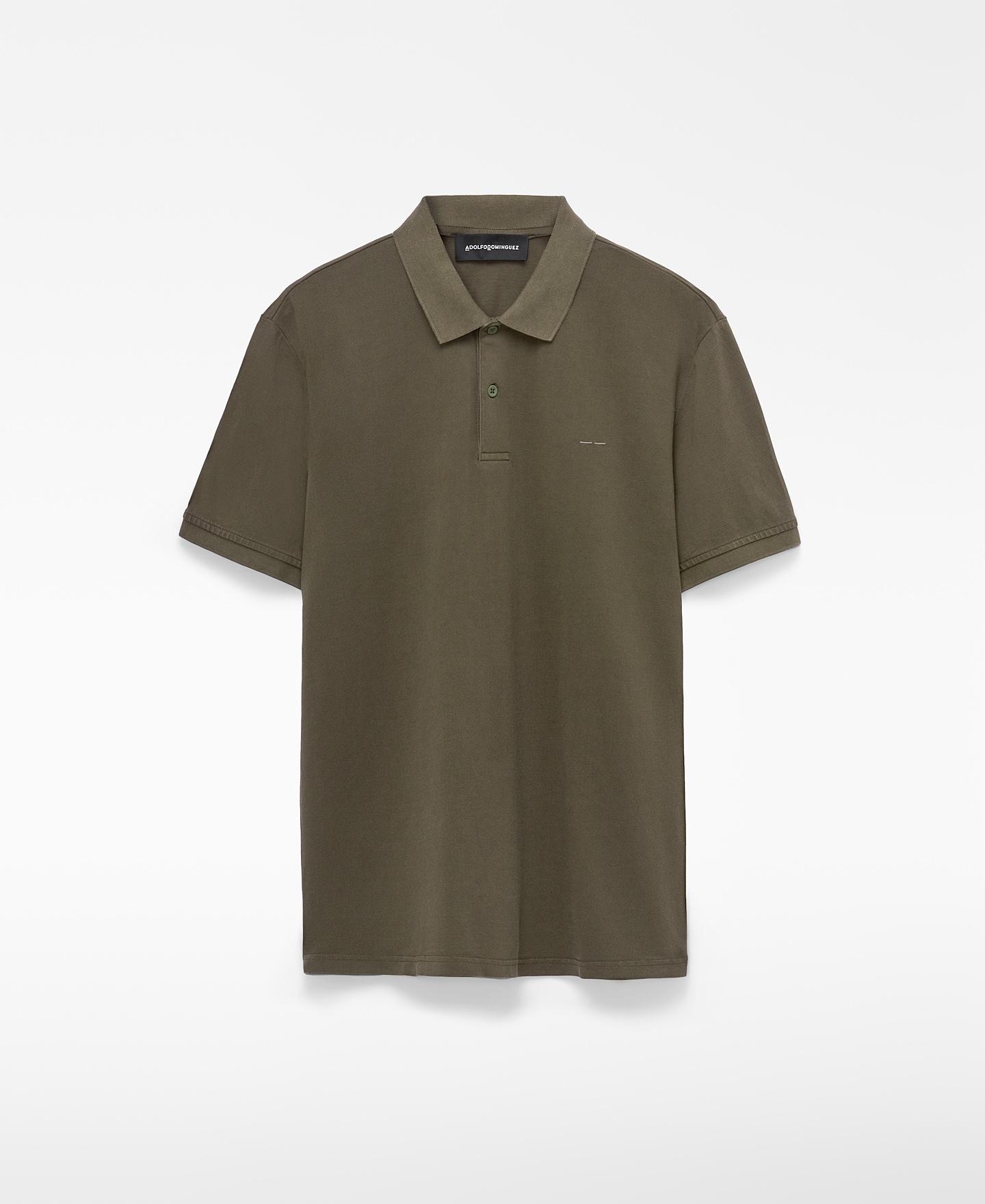 Polo de Manga Curta Regular Fit Piqué Lavado Algodão Verde pardo-5