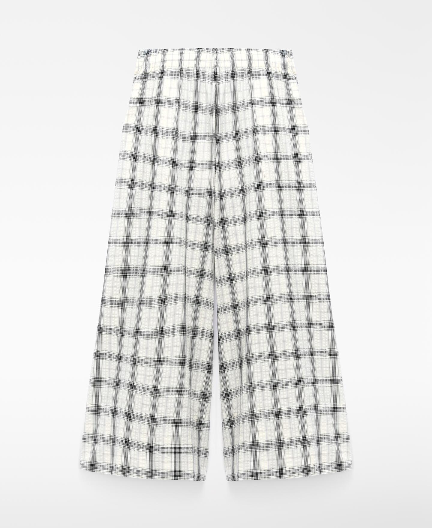 Calças Largas de Algodão com Comprido Pelo Tornozelo Branco / Preto-5