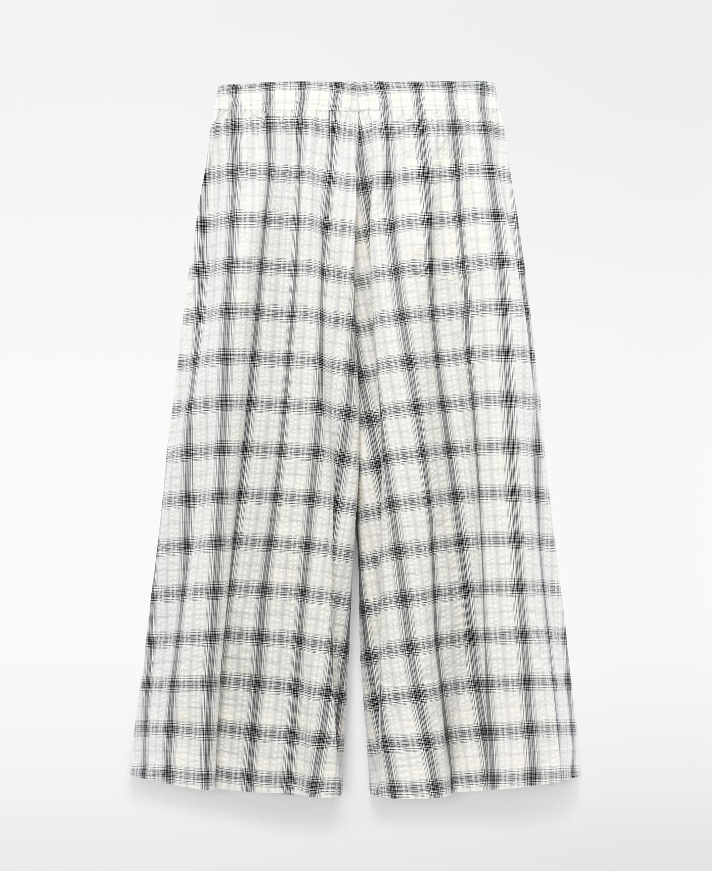 Calças Largas de Algodão com Comprido Pelo Tornozelo Branco / Preto-6