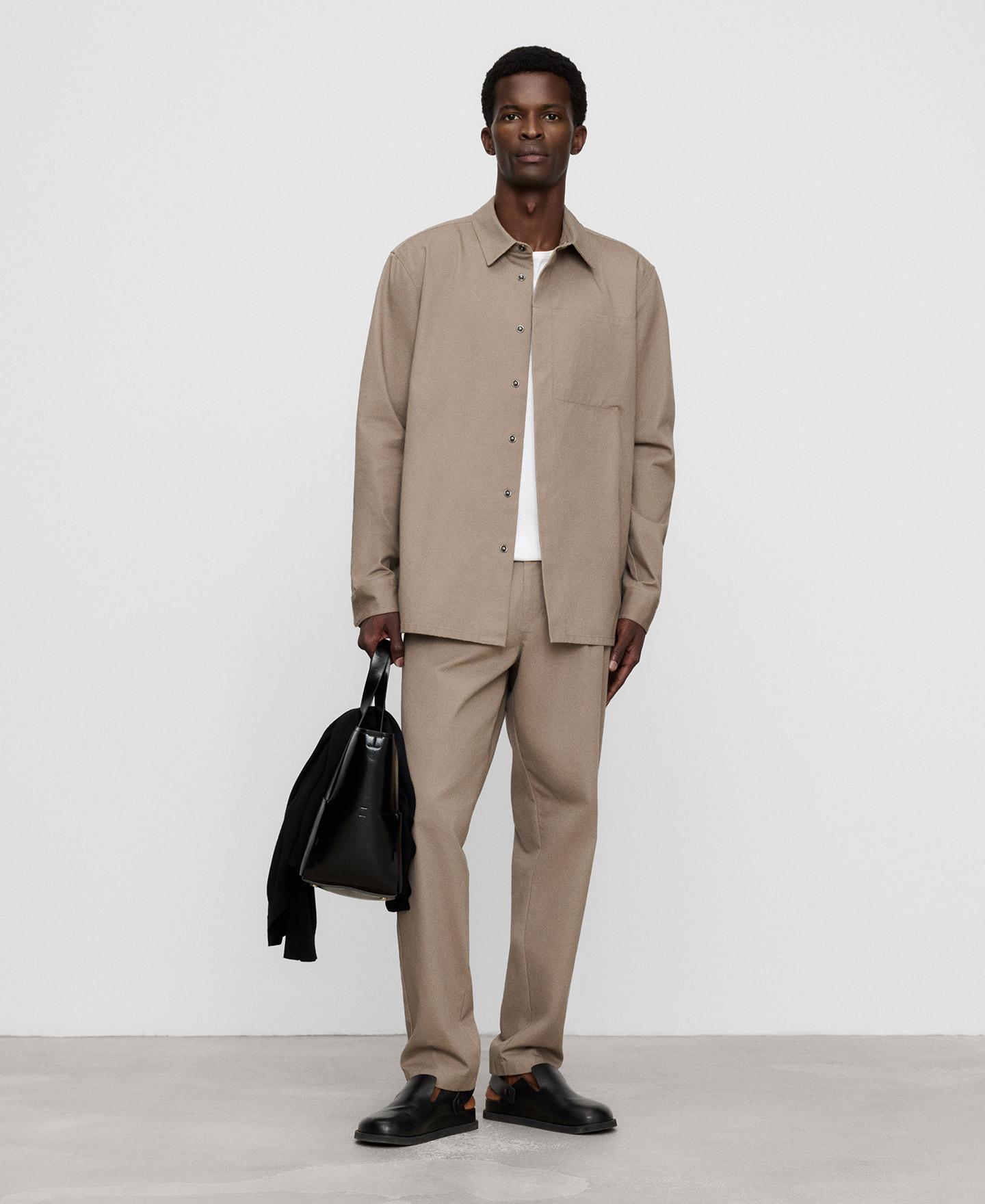 Camisa de Algodão Relaxed Fit com Bolso Taupe-2