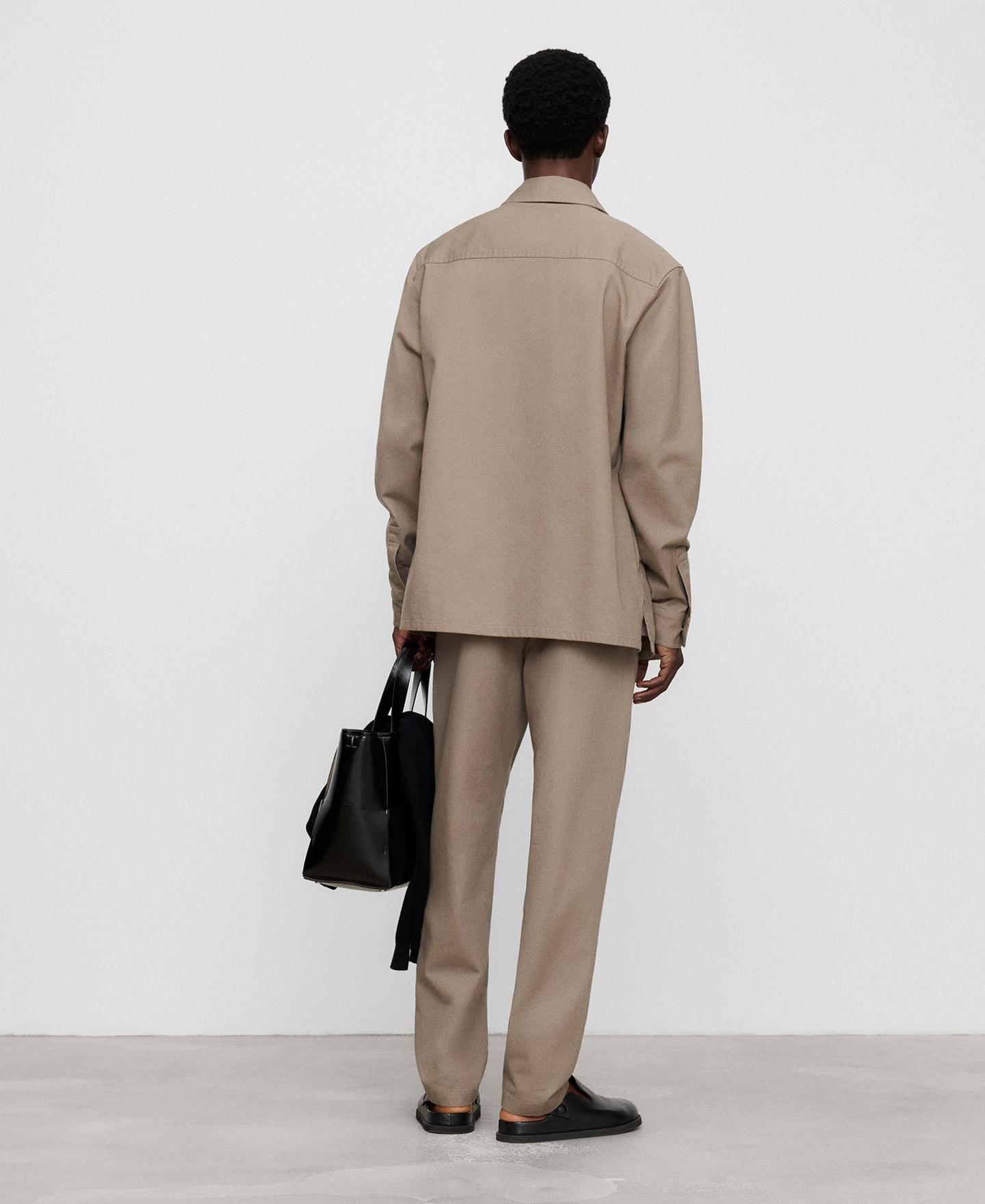 Camisa de Algodão Relaxed Fit com Bolso Taupe-3