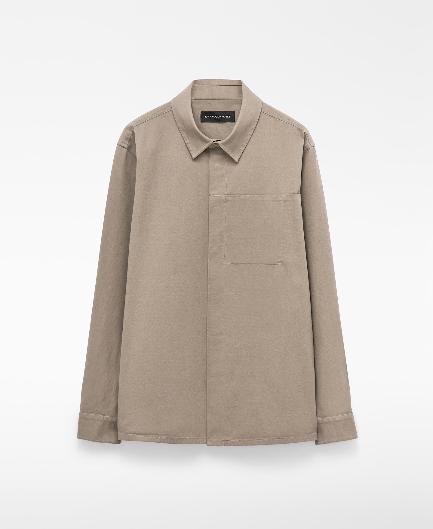 Camisa de Algodão Relaxed Fit com Bolso Taupe-5
