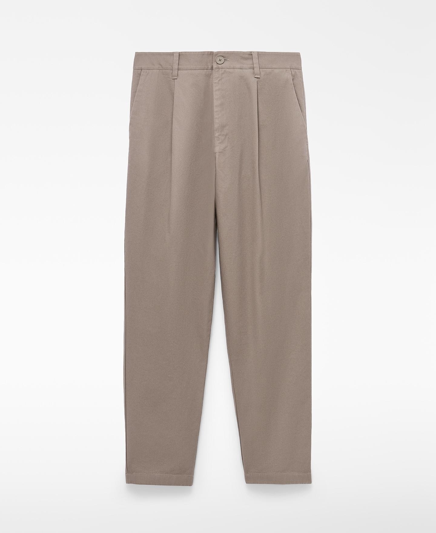 Calças Regular Fit de Algodão com Pinças Taupe-5