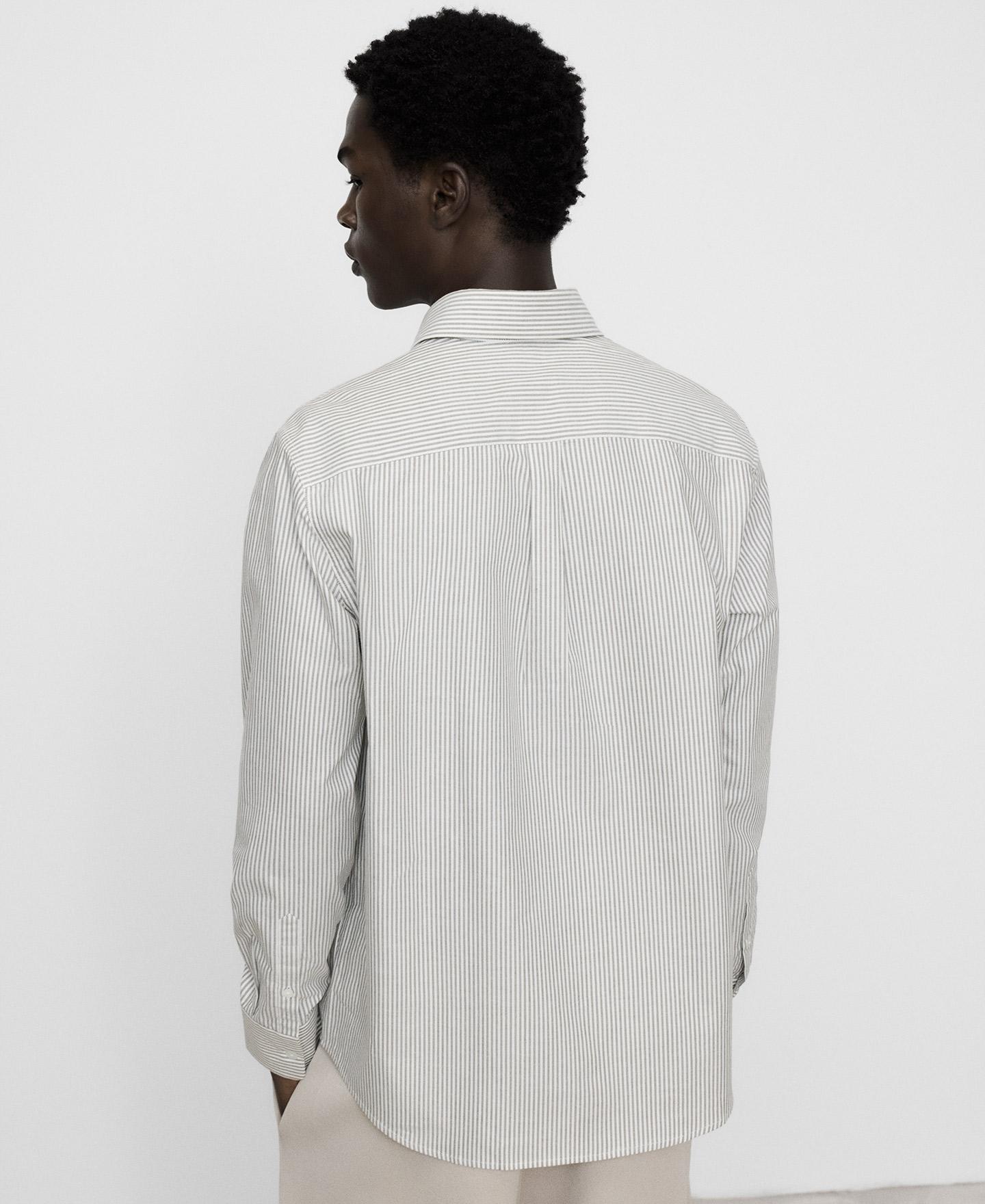Camisa de Algodão Às Riscas e Gola Italiana Cinzento / Branco-3