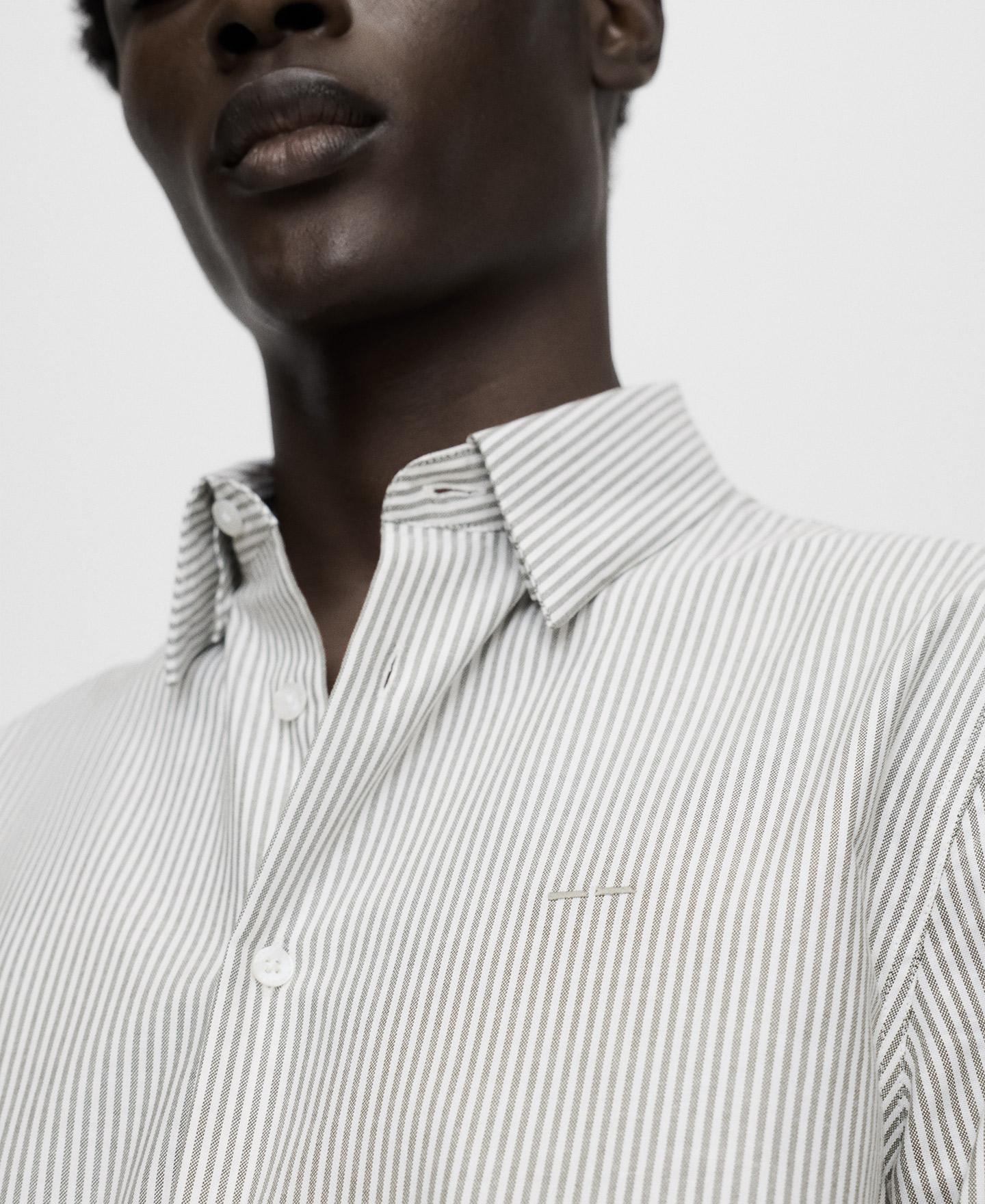 Camisa de Algodão Às Riscas e Gola Italiana Cinzento / Branco-4