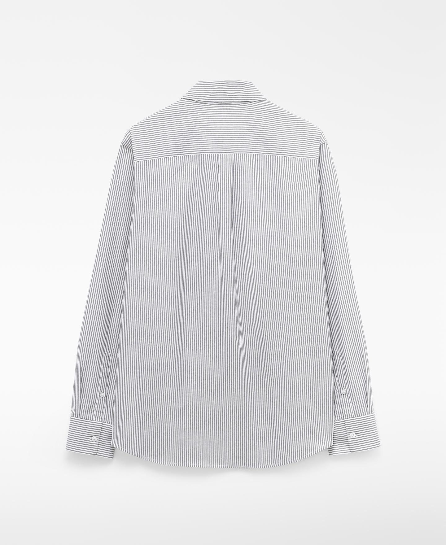 Camisa de Algodão Às Riscas e Gola Italiana Cinzento / Branco-6