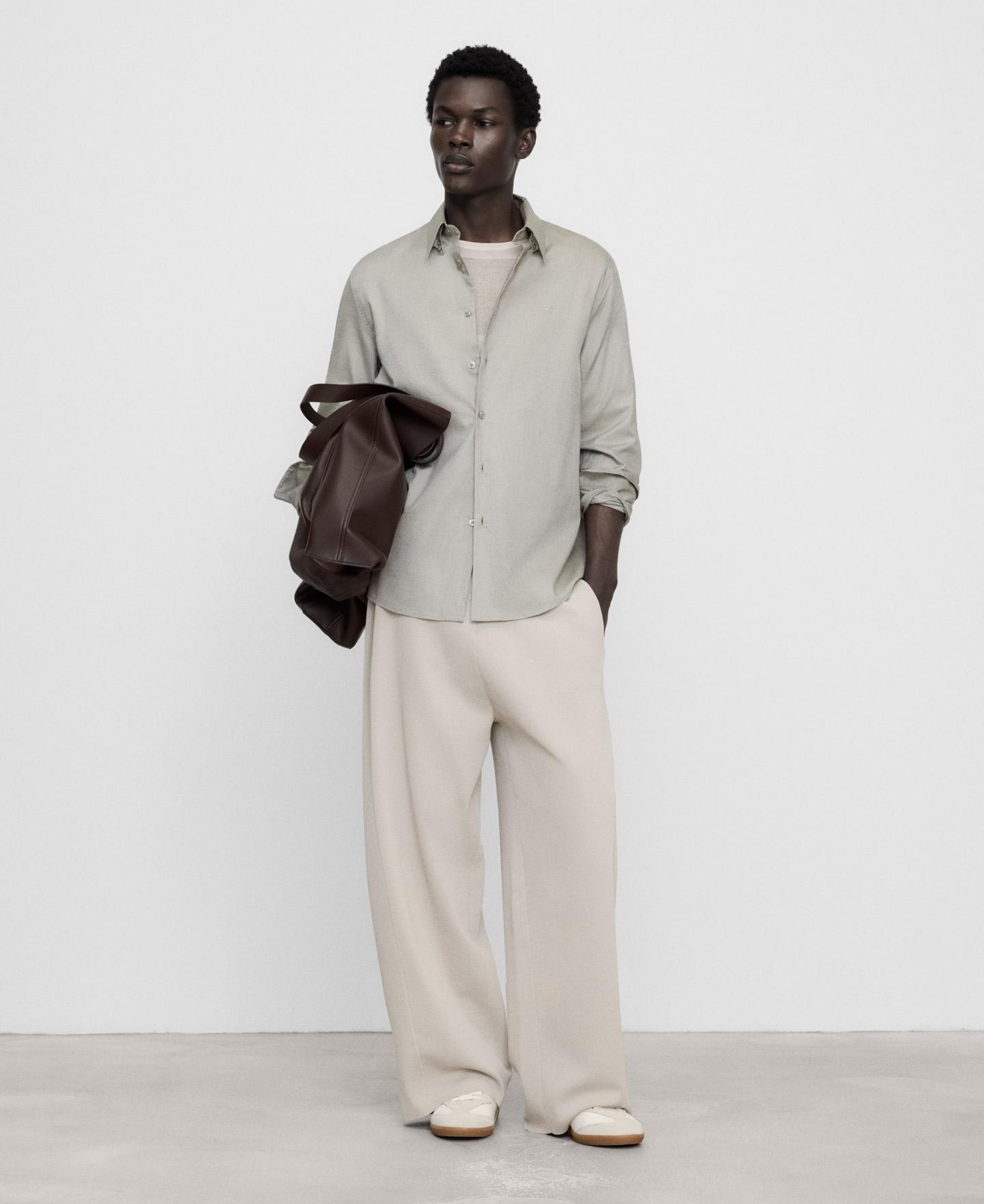 Camisa Regular Fit com Algodão e Gola Italiana Taupe-2