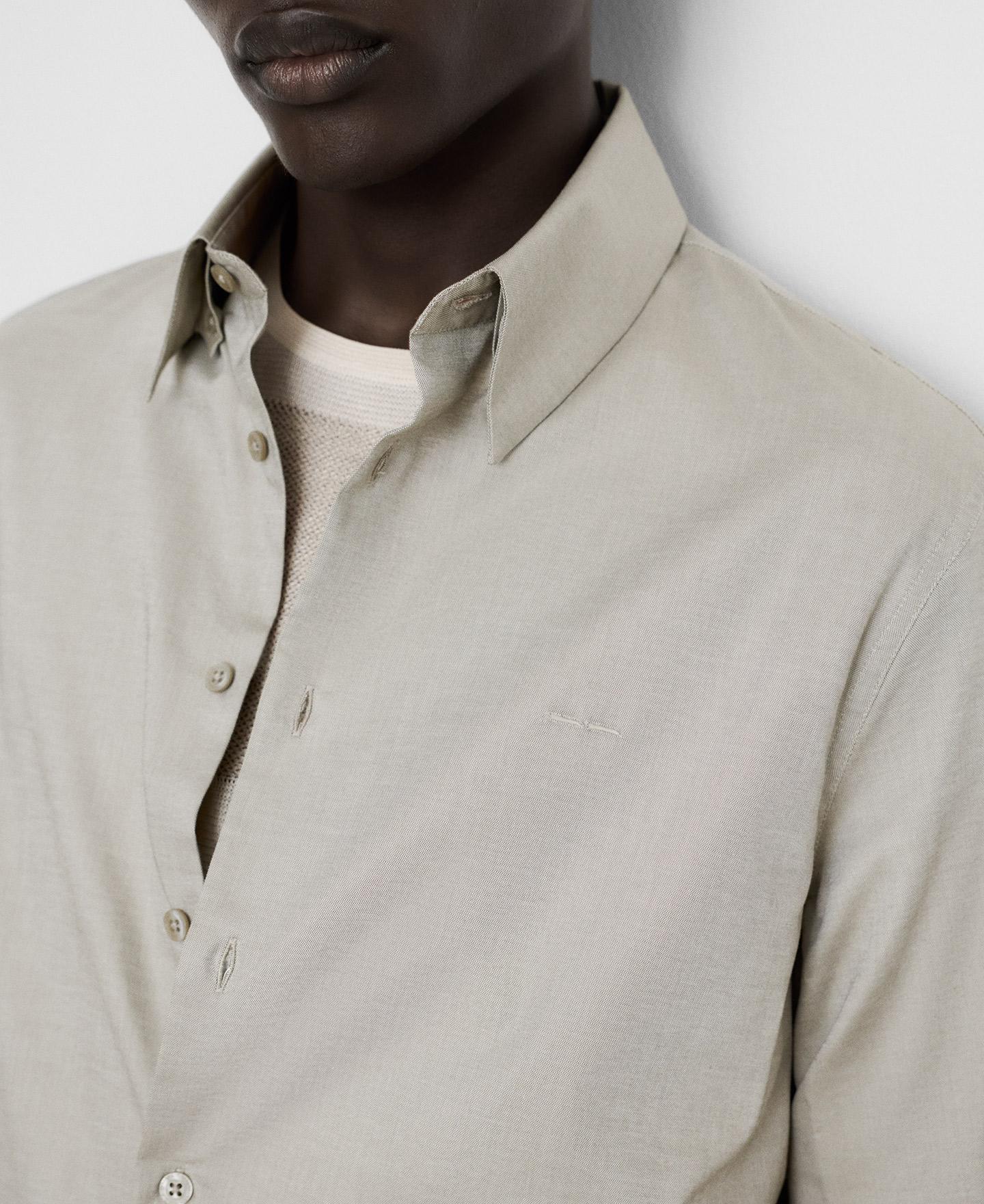 Camisa Regular Fit com Algodão e Gola Italiana Taupe-4