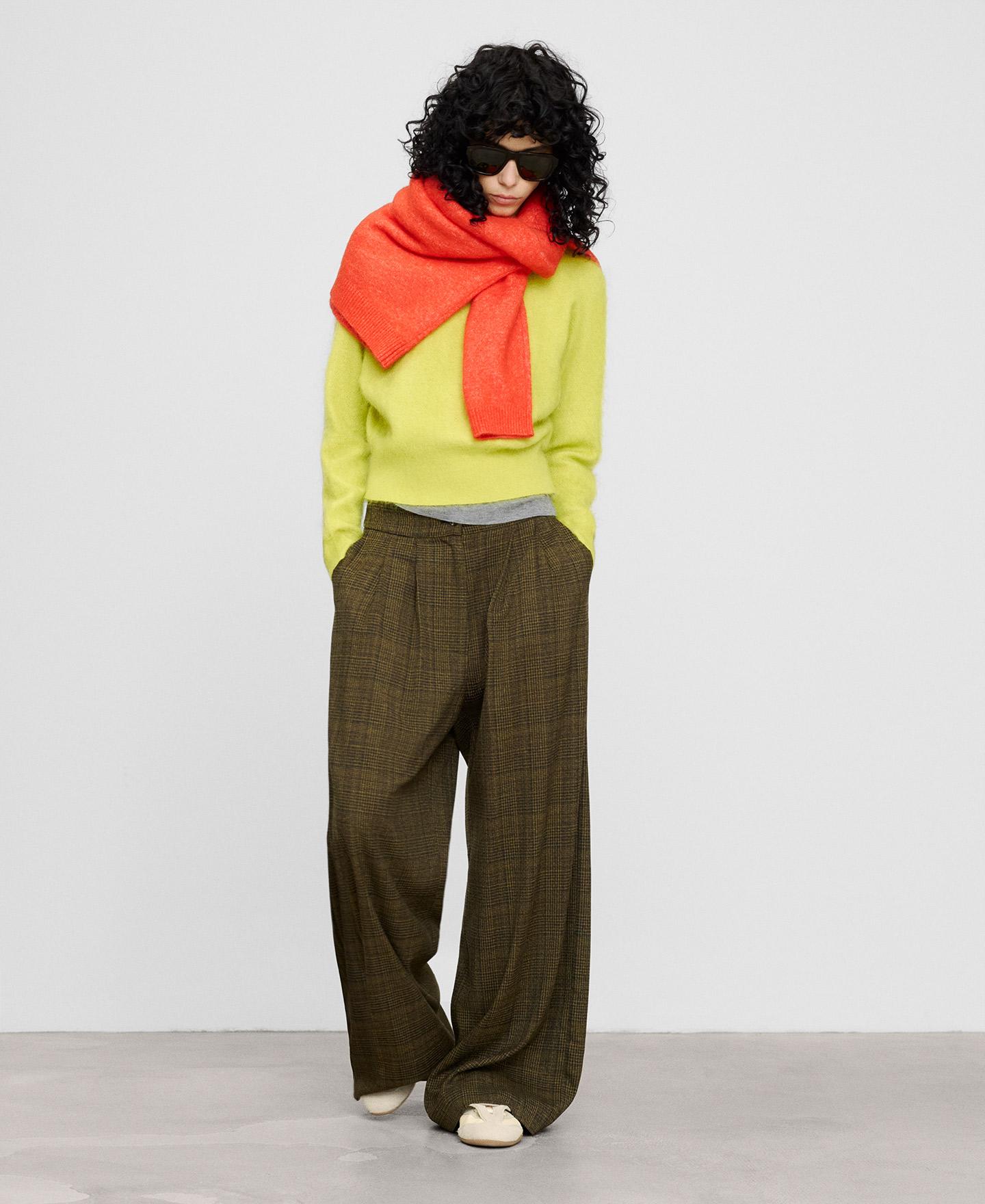 Camisola Cardada com Gola Redonda e Lã Merino Amarelo-2