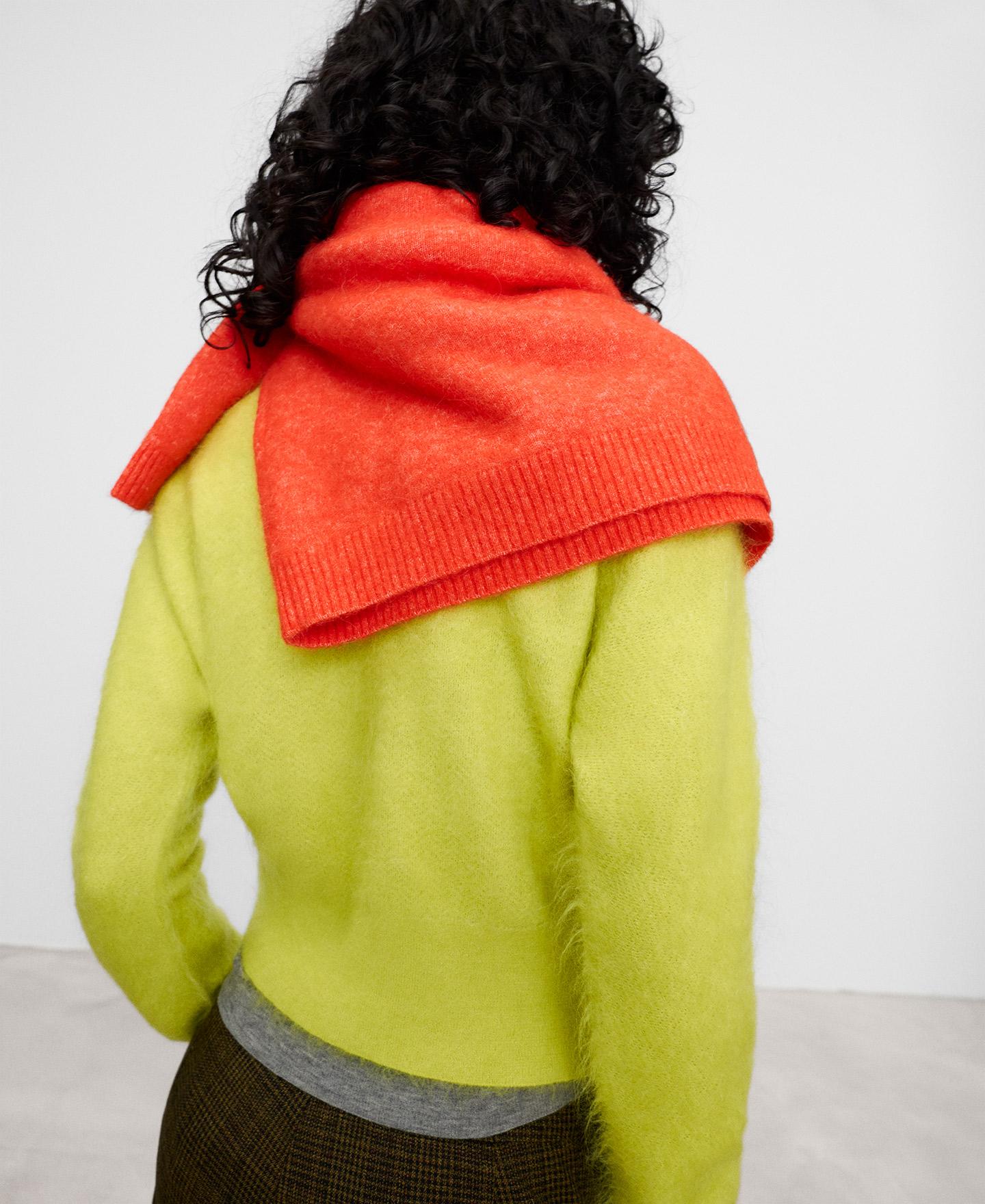 Camisola Cardada com Gola Redonda e Lã Merino Amarelo-3