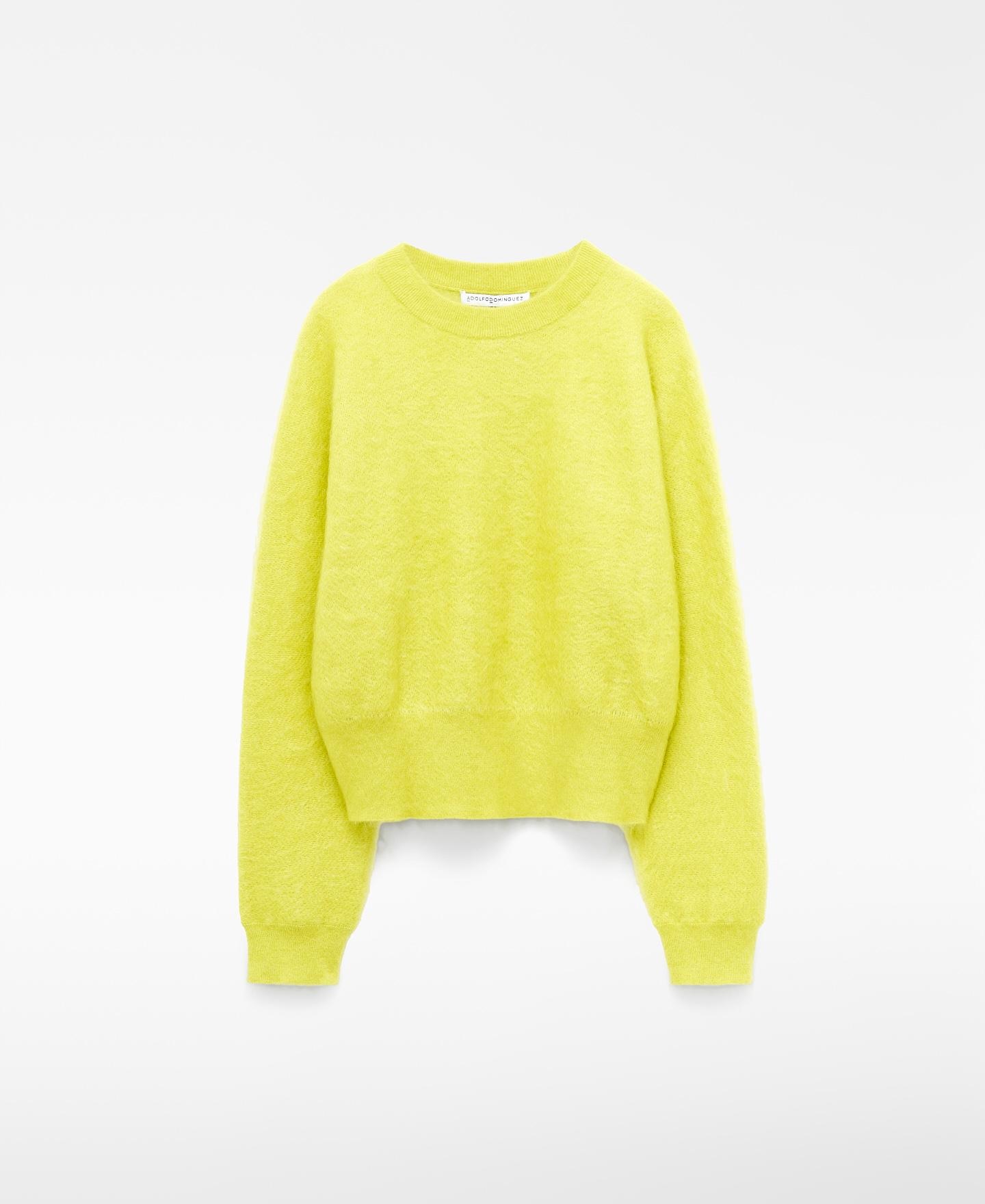 Camisola Cardada com Gola Redonda e Lã Merino Amarelo-5