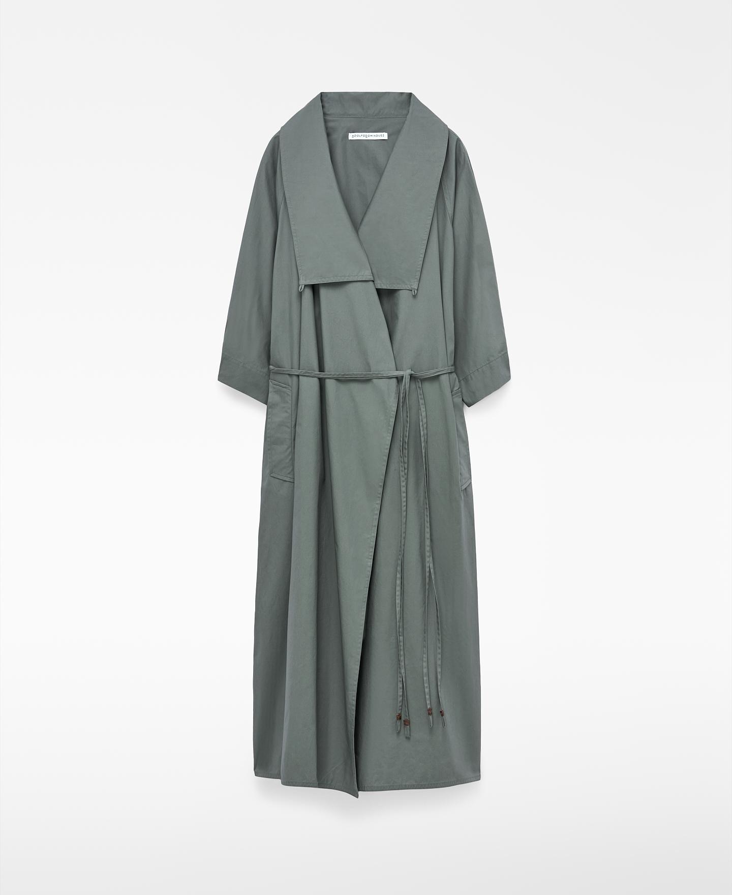 Vestido Gabardina Midi de Algodão com Gola Chaminé Verde-5