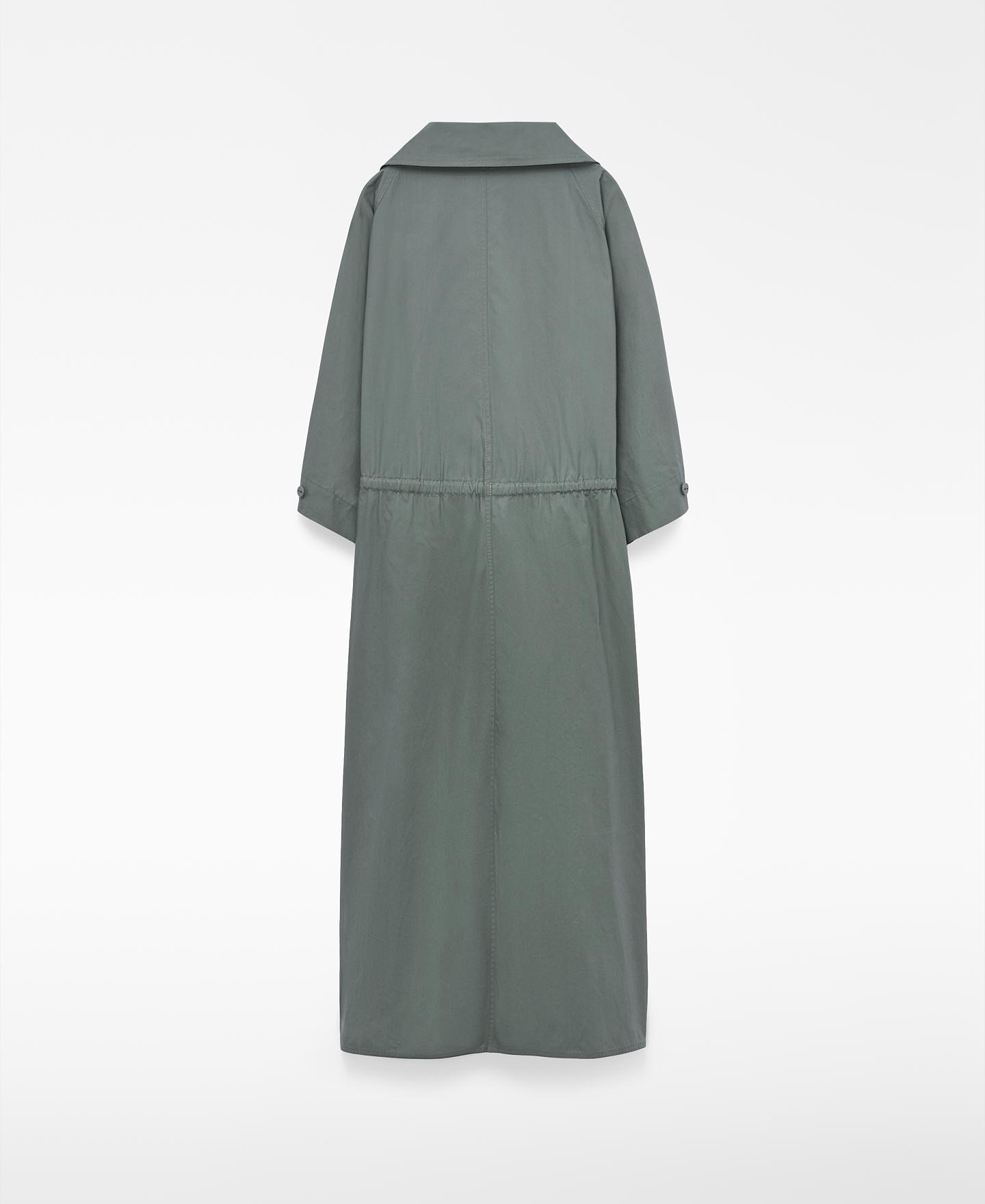 Vestido Gabardina Midi de Algodão com Gola Chaminé Verde-6