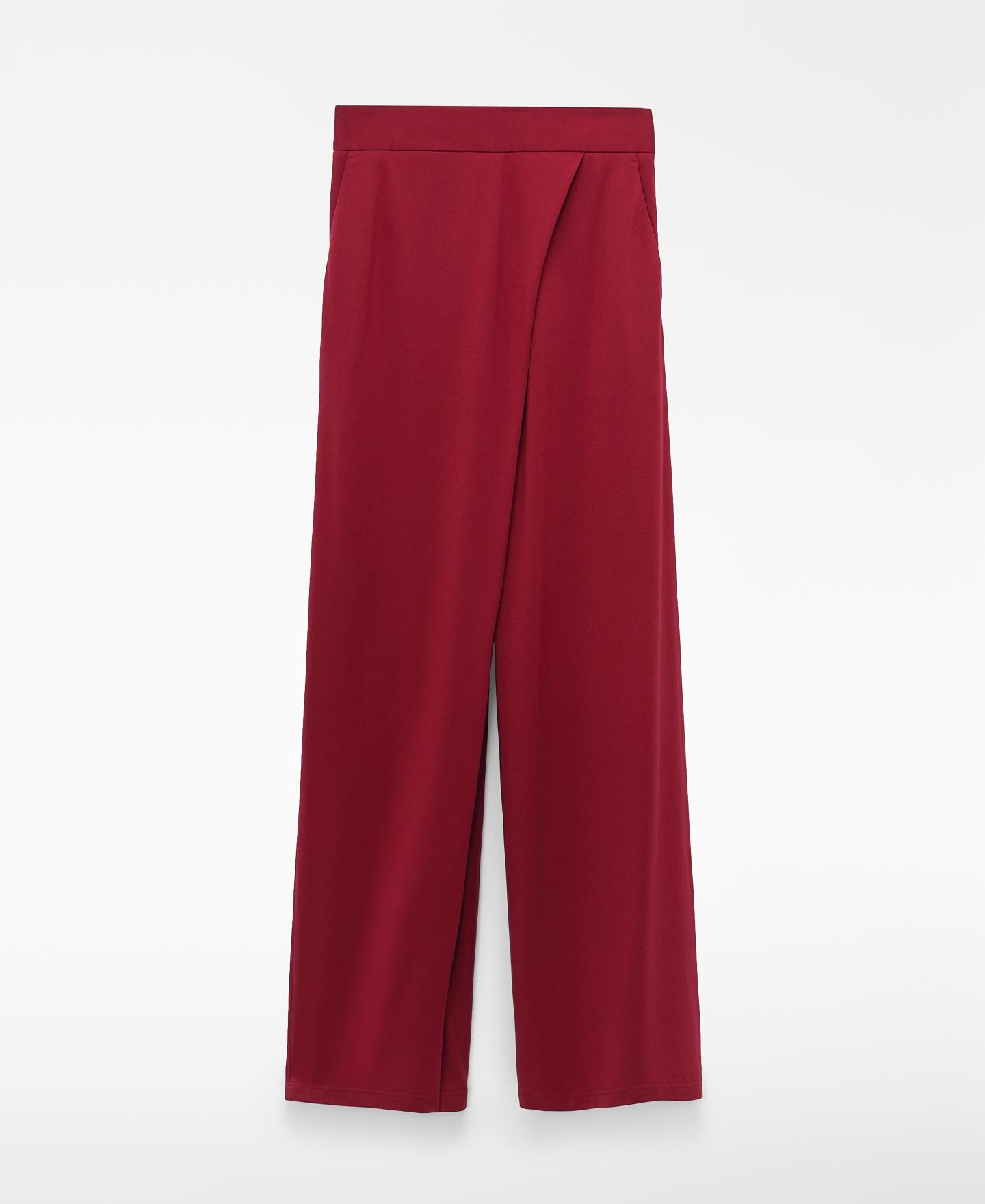 Calças com Corte a Direito com Parte Frontal Cruzada e Cós Elástico Vermelho-5